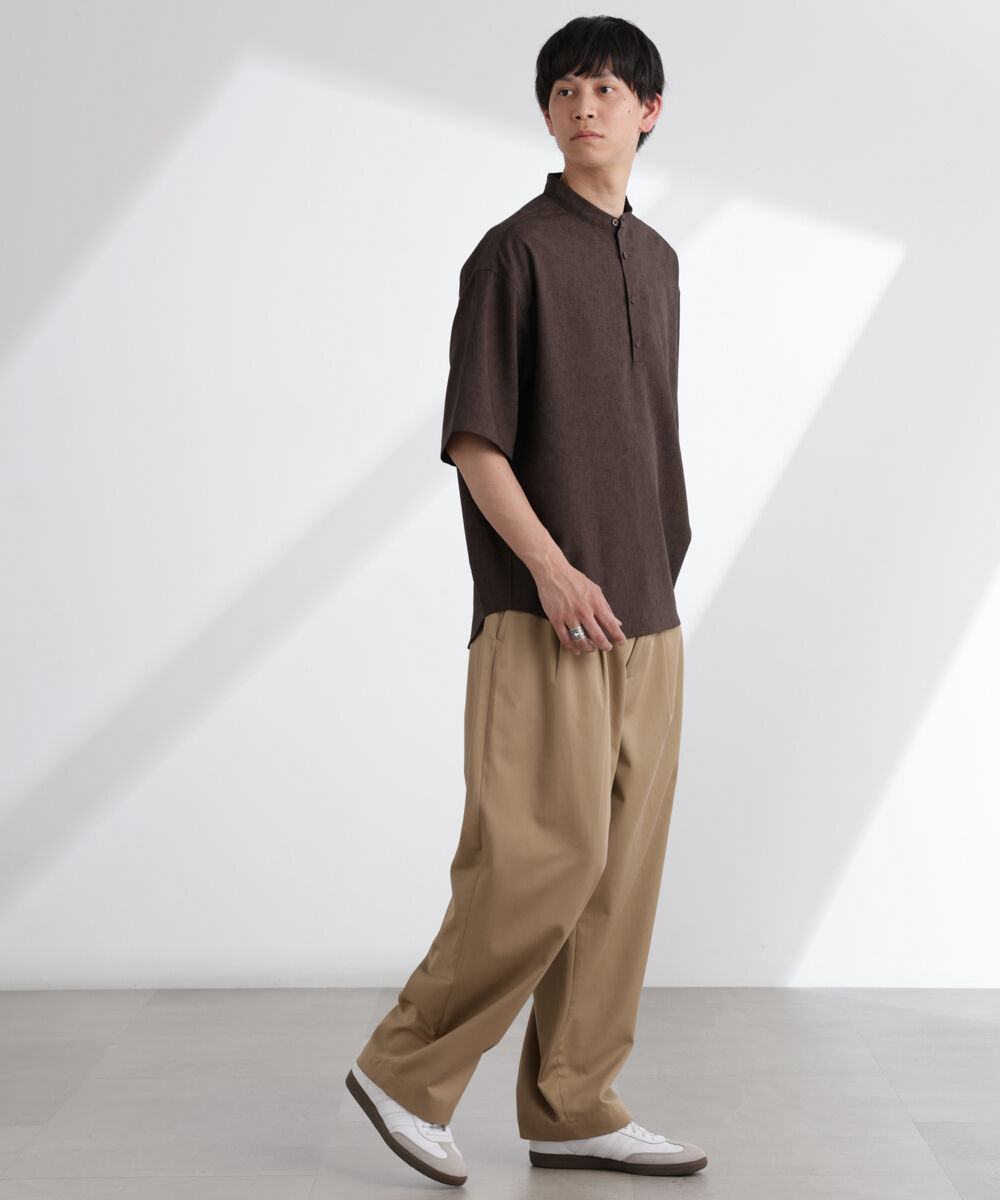 nano･universe「テックリネンバンドカラープルオーバーシャツ 半袖」|シャツ・ブラウス|