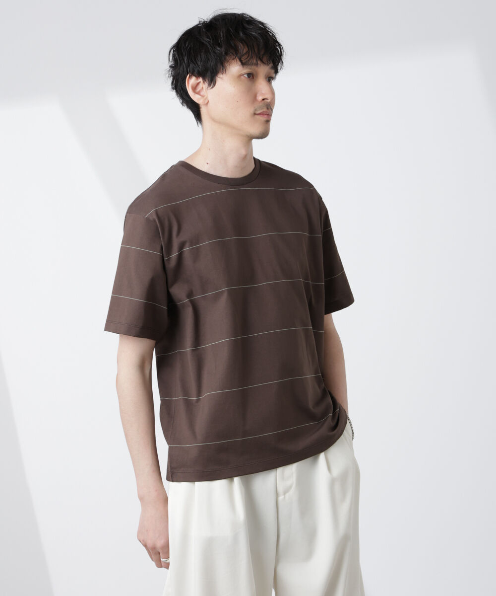 nano･universe「パネルボーダーTシャツ 半袖」|Tシャツ・カットソー|ブラウン