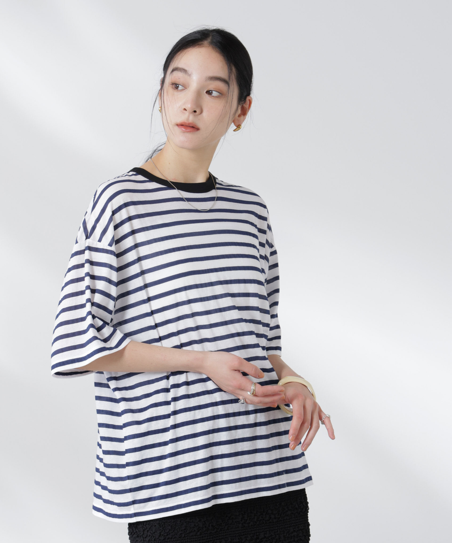 nano･universe「ボーダーシアーコットンTシャツ」|Tシャツ・カットソー|