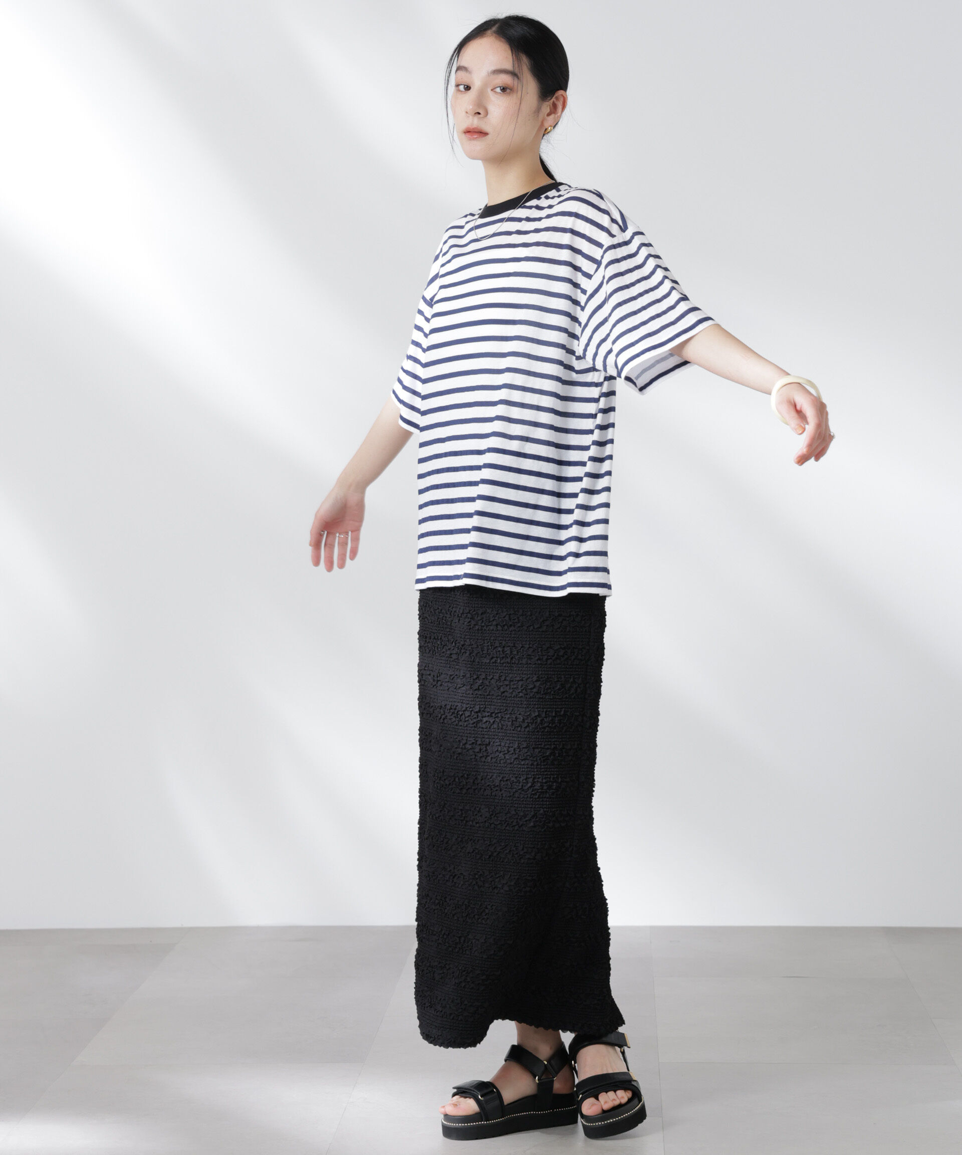 nano･universe「ボーダーシアーコットンTシャツ」|Tシャツ・カットソー|