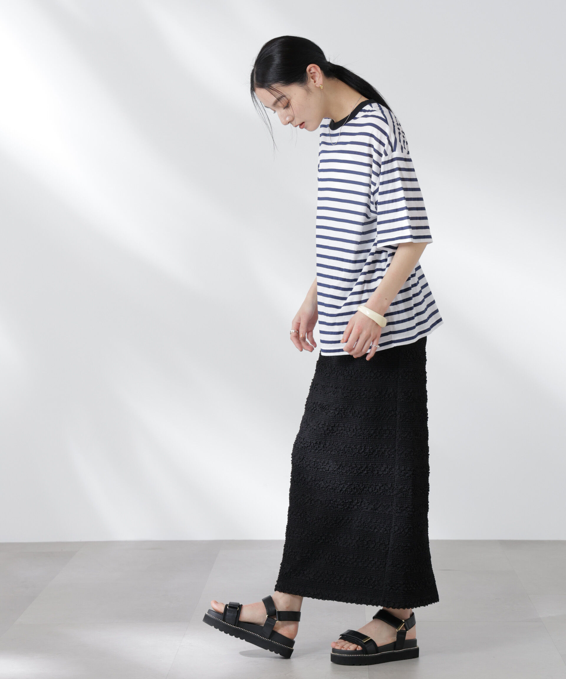 nano･universe「ボーダーシアーコットンTシャツ」|Tシャツ・カットソー|