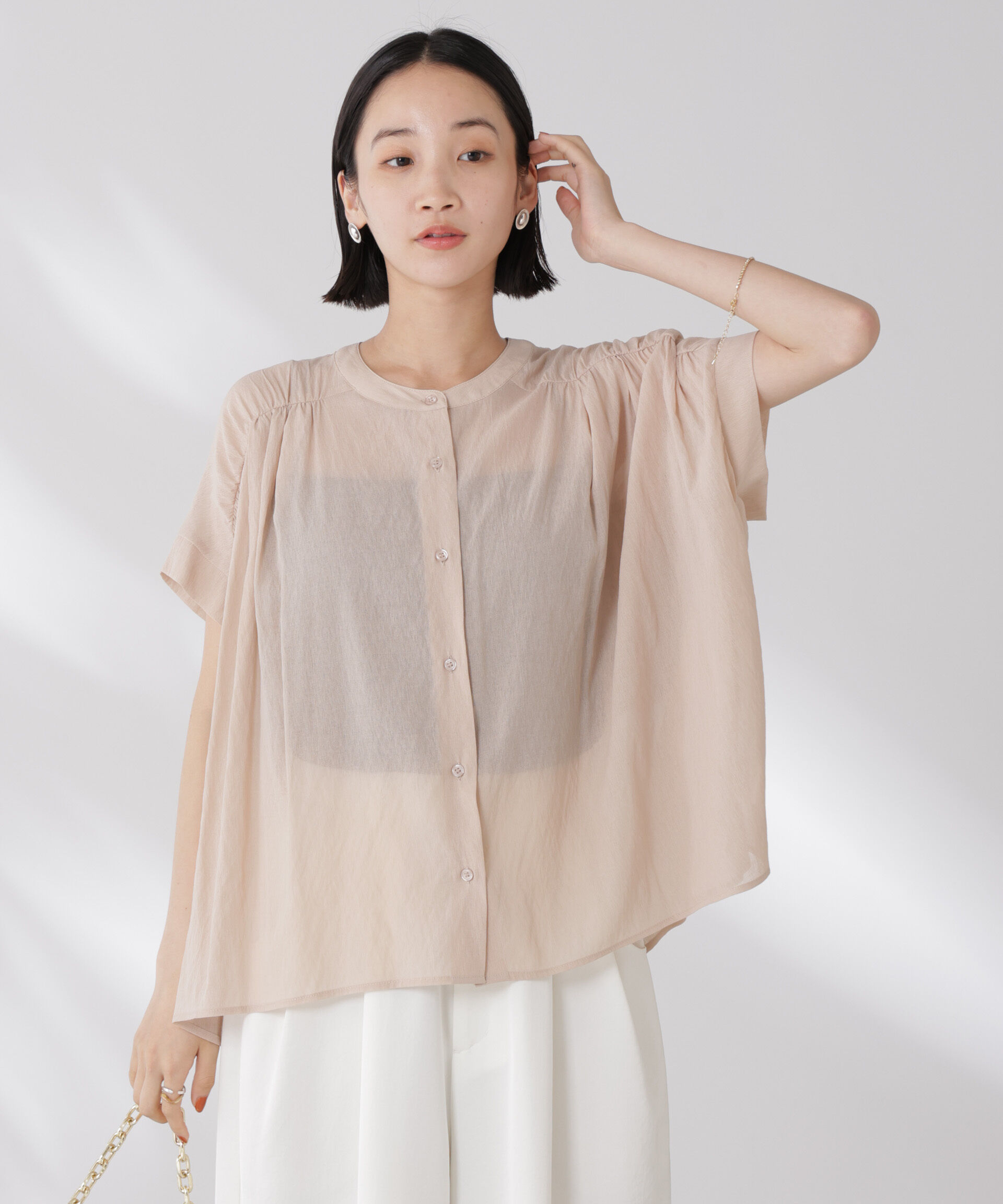 nano･universe「バックフリルギャザーシアーブラウス(セットアップ可)」|シャツ・ブラウス|