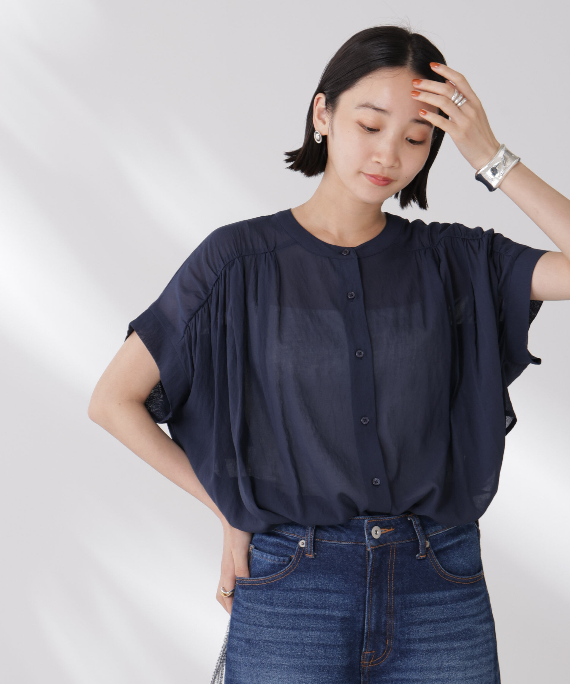 nano･universe「バックフリルギャザーシアーブラウス(セットアップ可)」|シャツ・ブラウス|