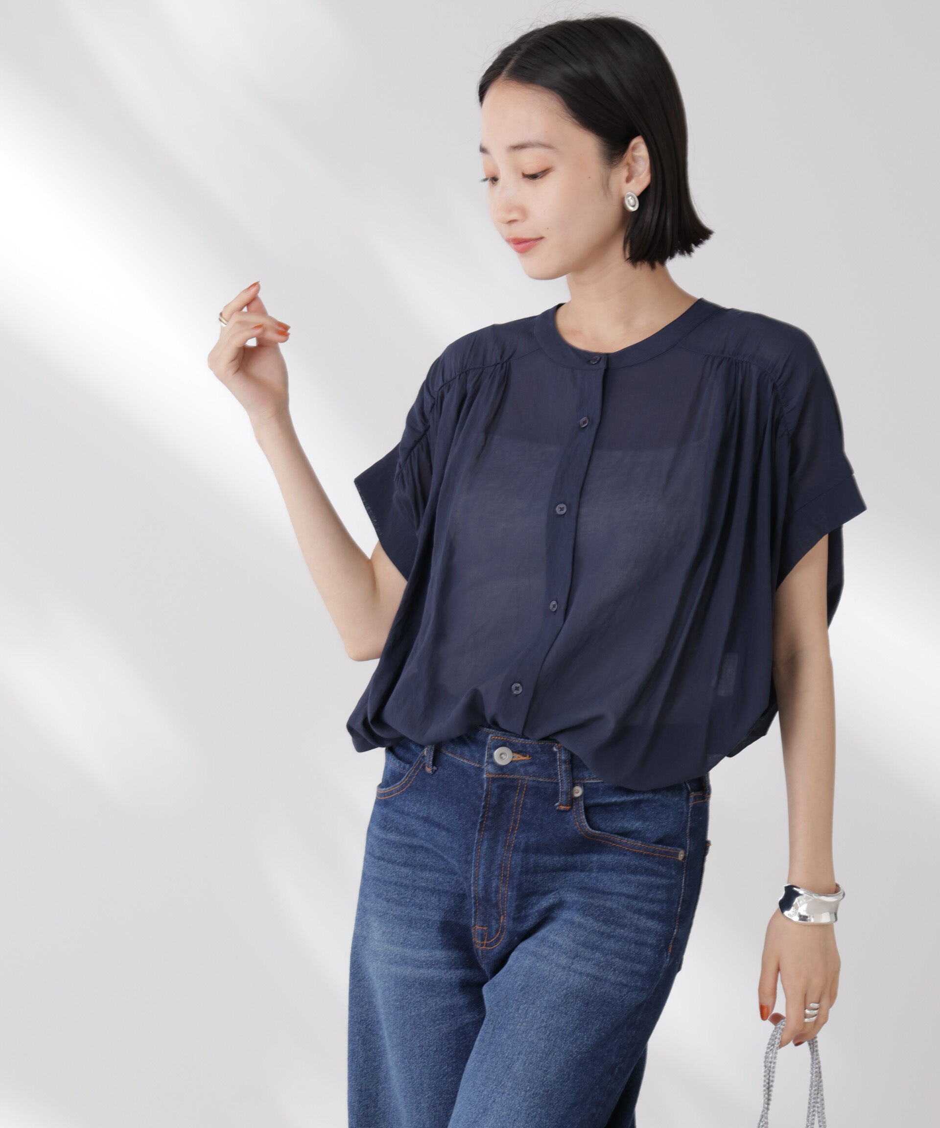 nano･universe「バックフリルギャザーシアーブラウス(セットアップ可)」|シャツ・ブラウス|