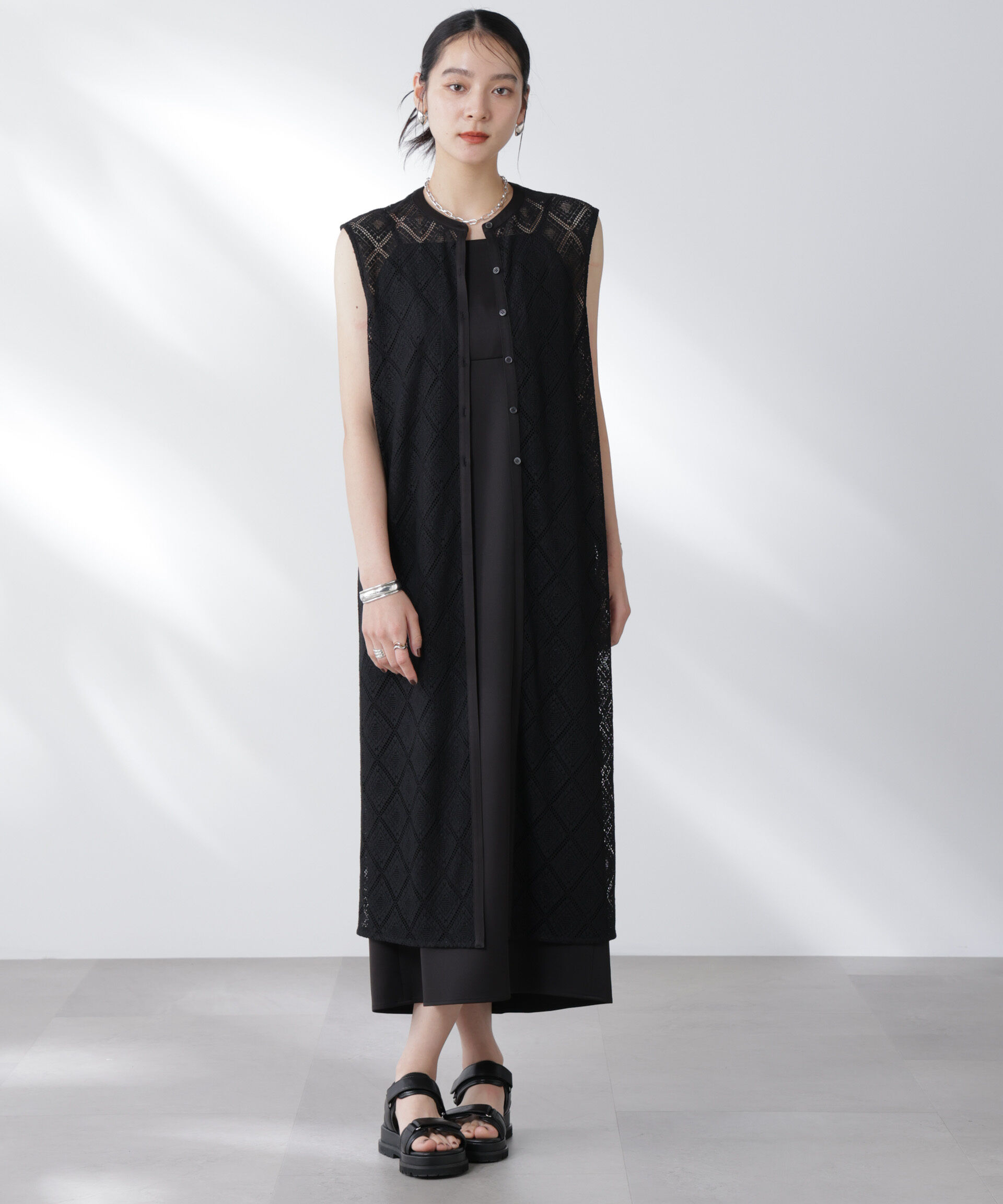 nano･universe「レースロングジレ&times;キャミワンピースセット」|ワンピース|