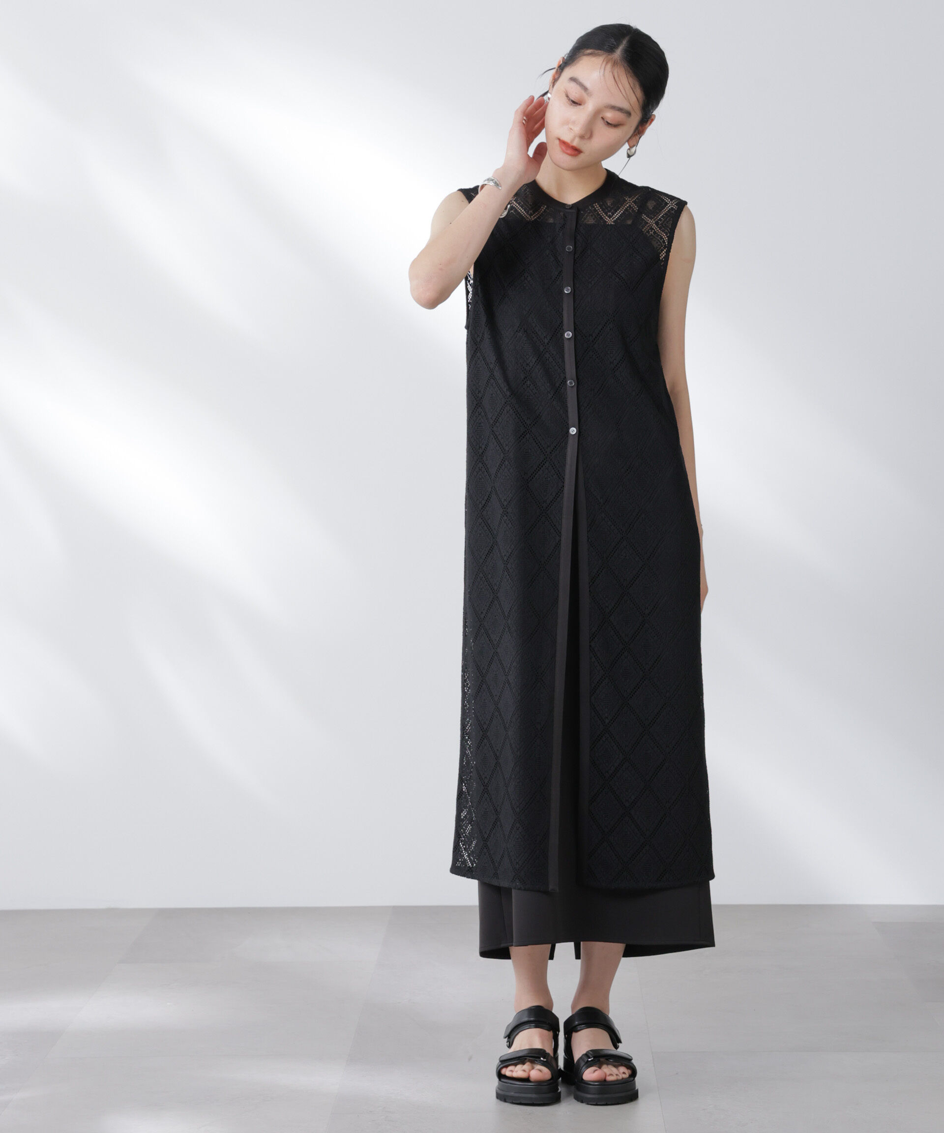 nano･universe「レースロングジレ&times;キャミワンピースセット」|ワンピース|