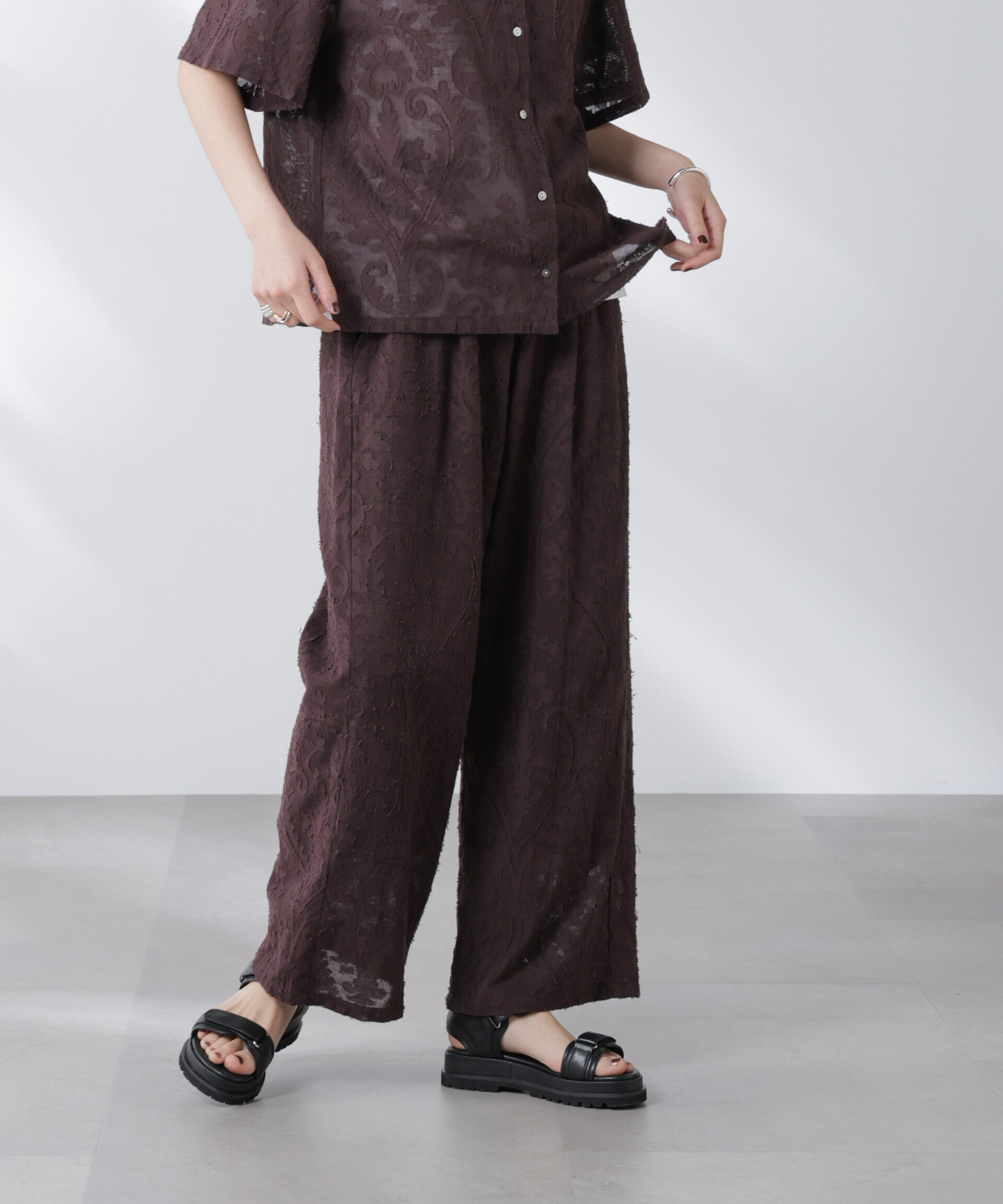 nano･universe「made in india カットワークジャカードパンツ(セットアップ可)」|チノ|