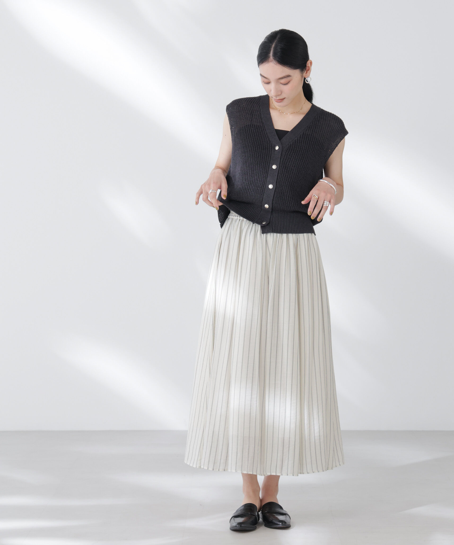 nano･universe「ペーパーヤーン畦ニットベスト」|ニット・セーター|