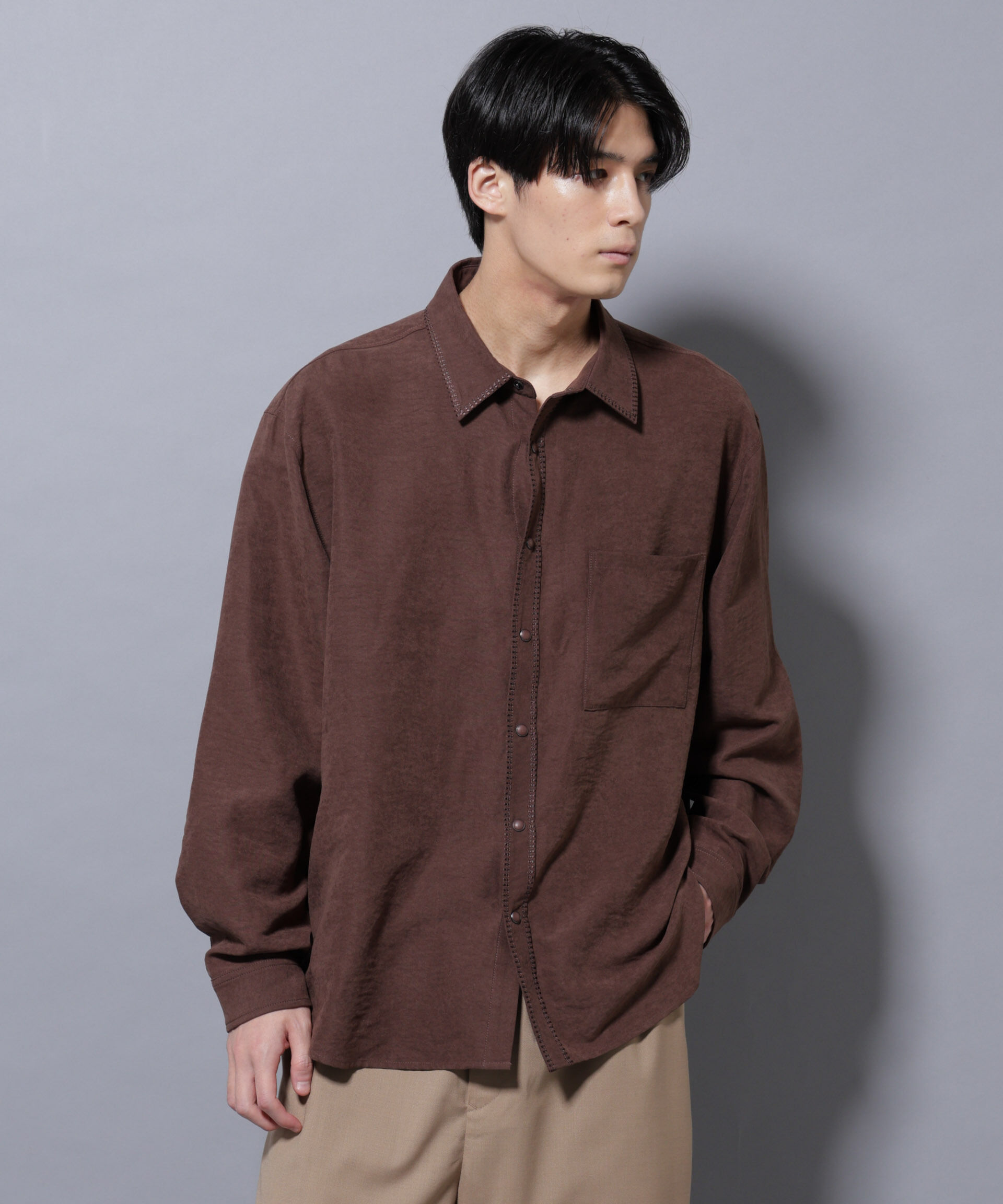 nano･universe「エンブロイダリーフェイクスウェードシャツ」|シャツ・ブラウス|ブラウン
