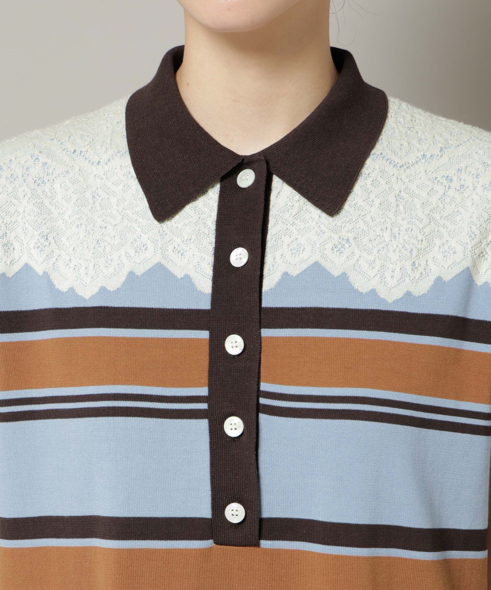 nano･universe「コットンボーダーレース編みポロニットワンピース」|ワンピース|