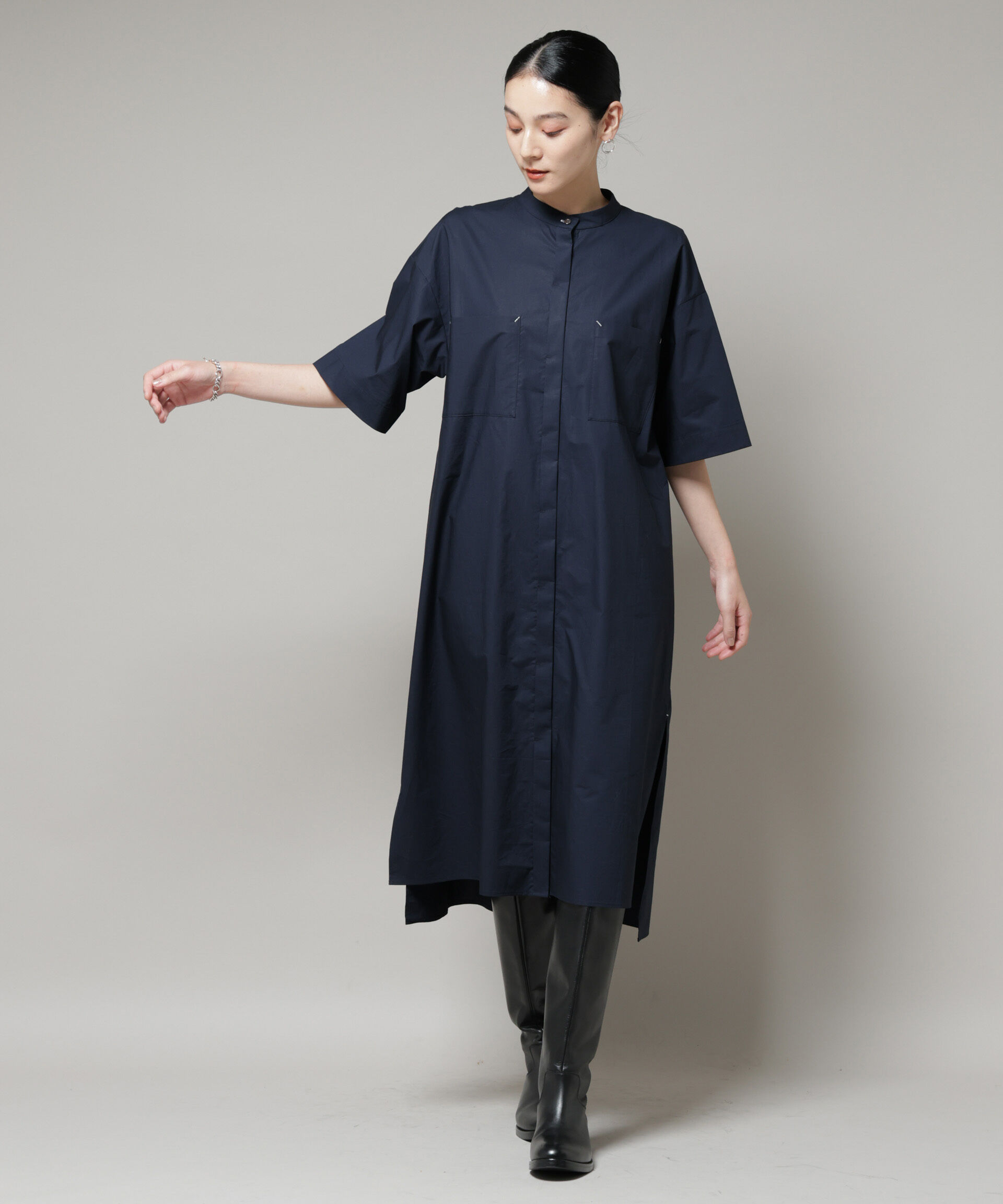 nano･universe「Ｗポケットハーフスリーブシャツワンピース」|ワンピース|