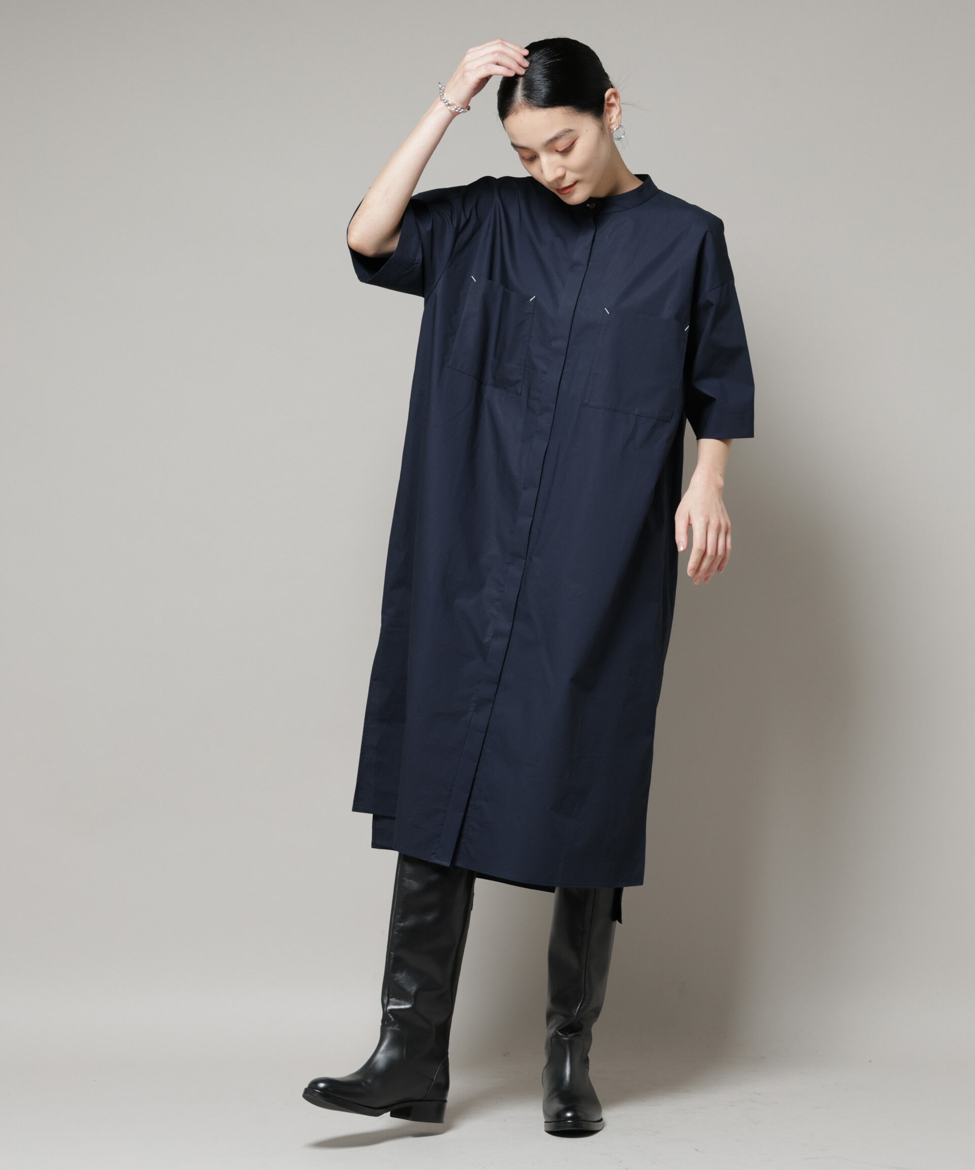 nano･universe「Ｗポケットハーフスリーブシャツワンピース」|ワンピース|