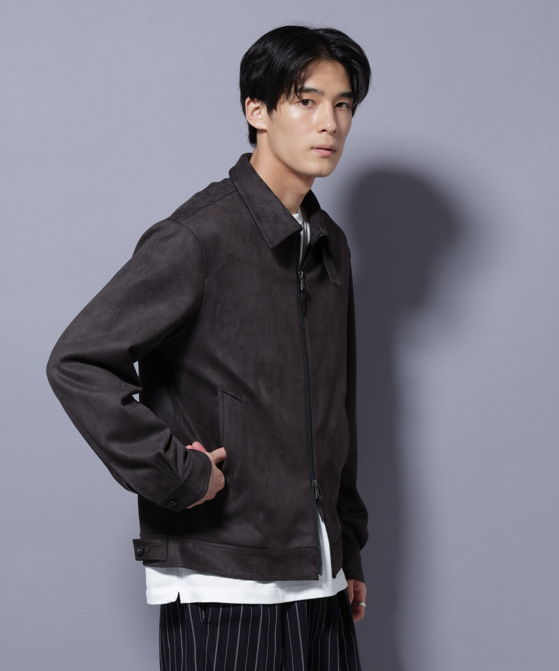 nano･universe「フェイクスエードブルゾン」|ブルゾン・スタジャン|チャコール3