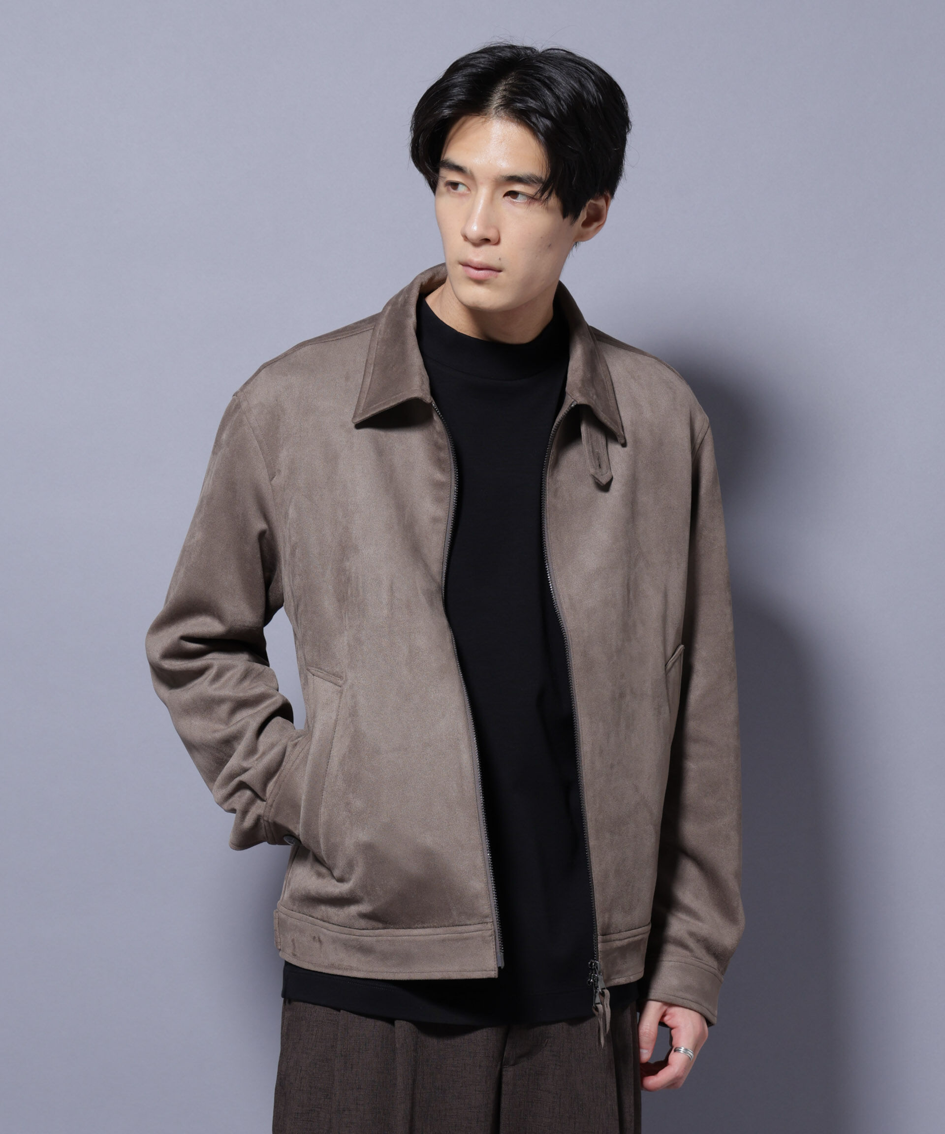 nano･universe「フェイクスエードブルゾン」|ブルゾン・スタジャン|グレージュ3