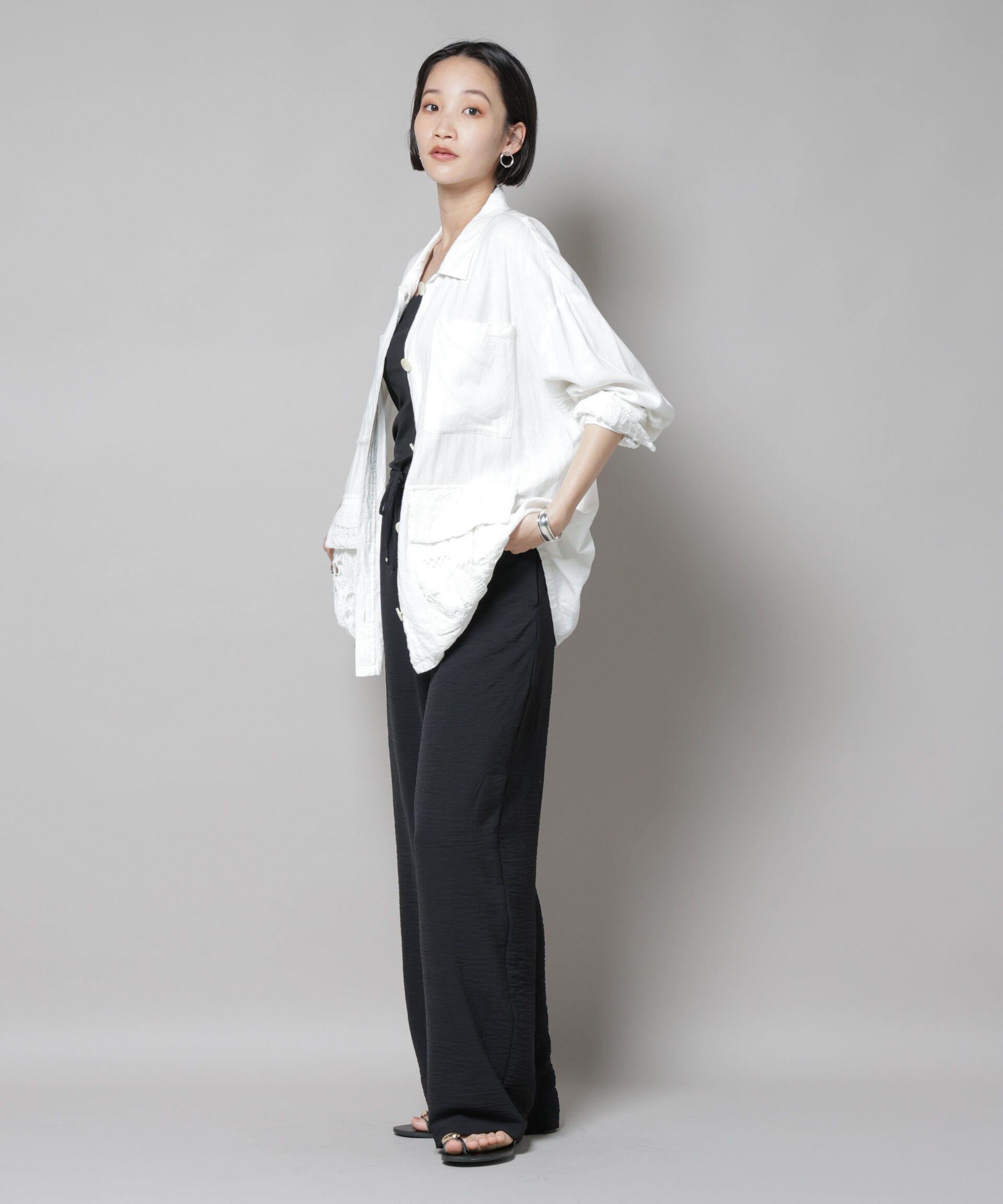 nano･universe「イージードロストワイドパンツ(セットアップ可)」|チノ|