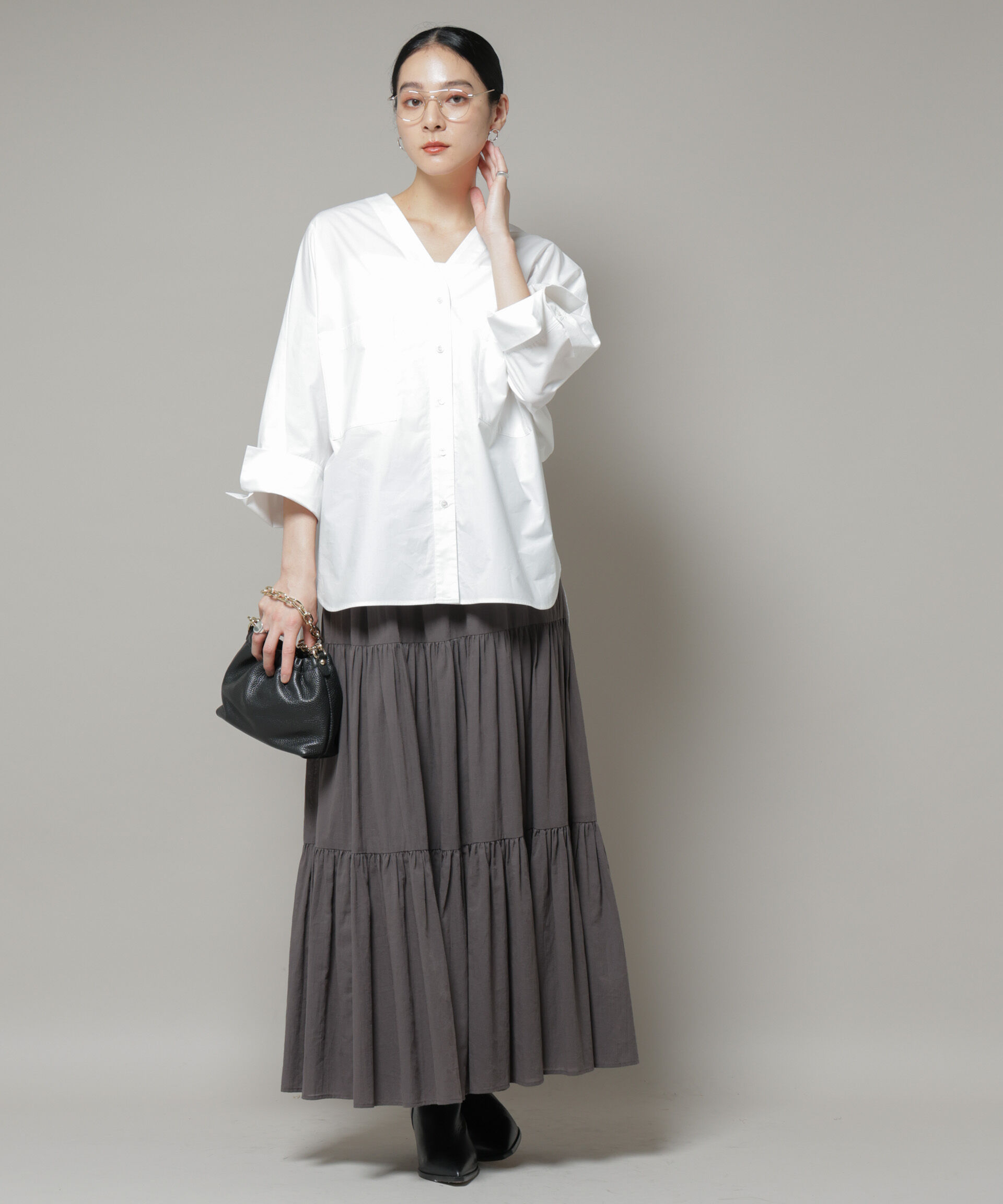 nano･universe「Vネックオーバーサイズシャツ」|シャツ・ブラウス|