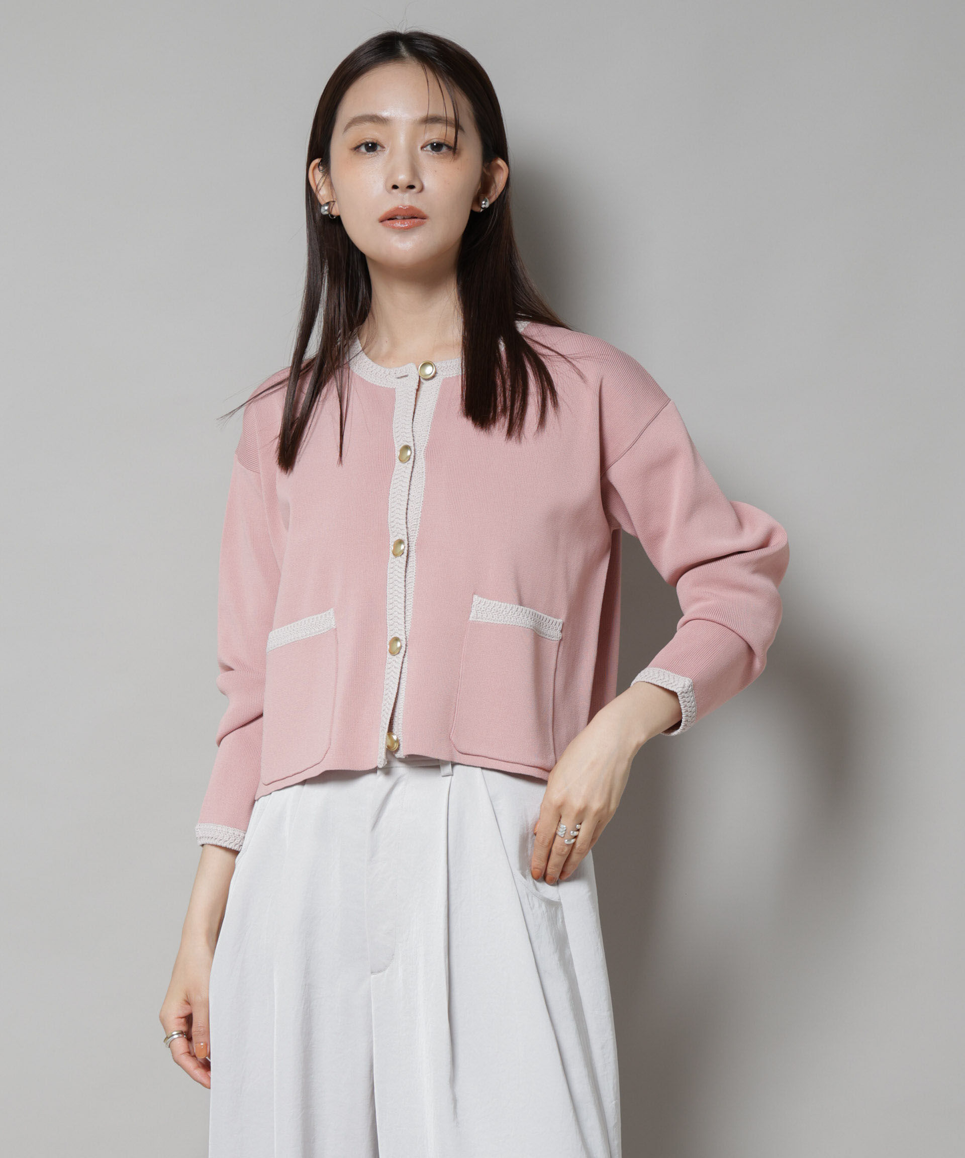 nano･universe「洗濯機洗可配色ジャケットカーディガン」|ニット・セーター|