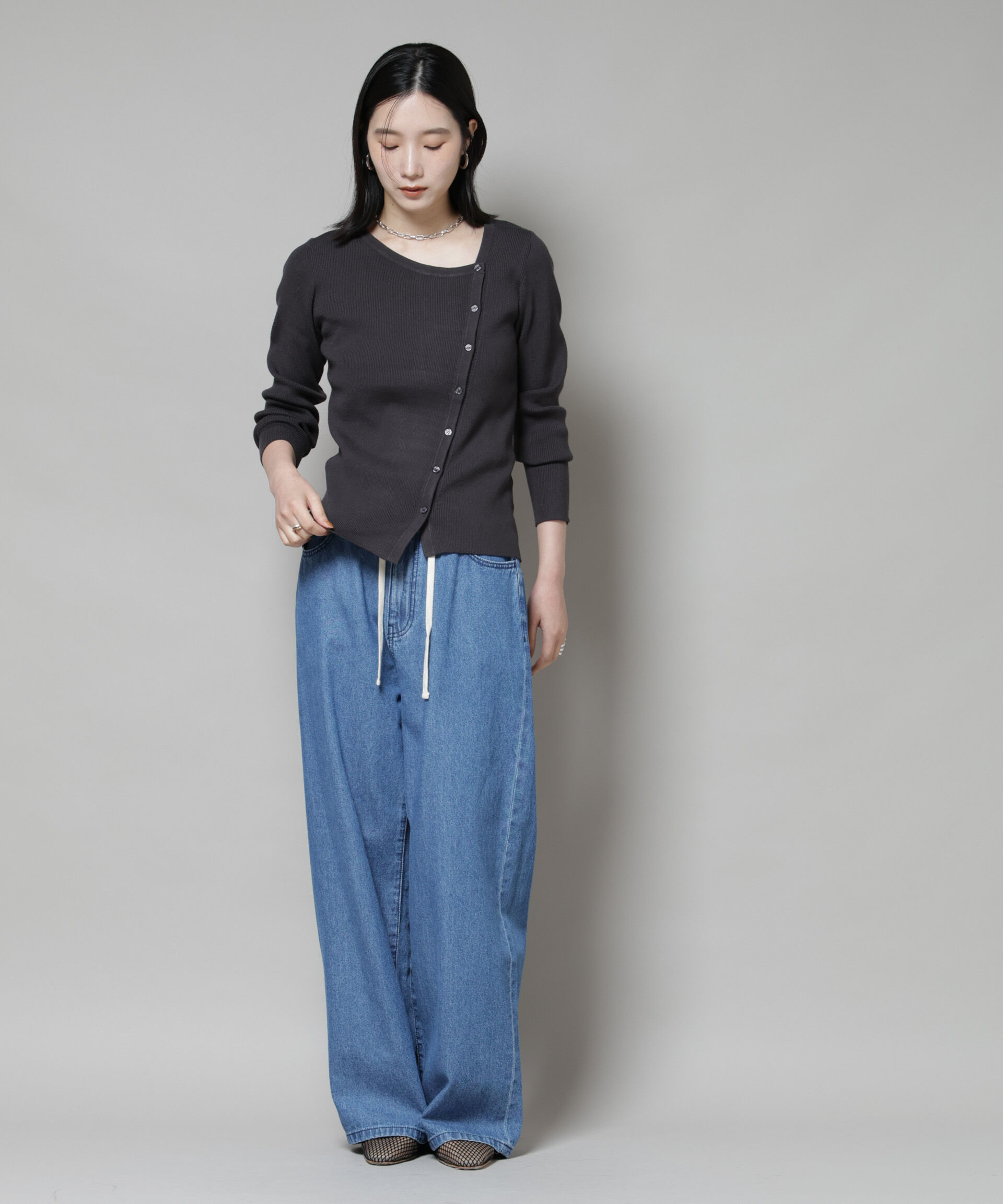 nano･universe「アシメネックデサインリブニットトップス」|ニット・セーター|