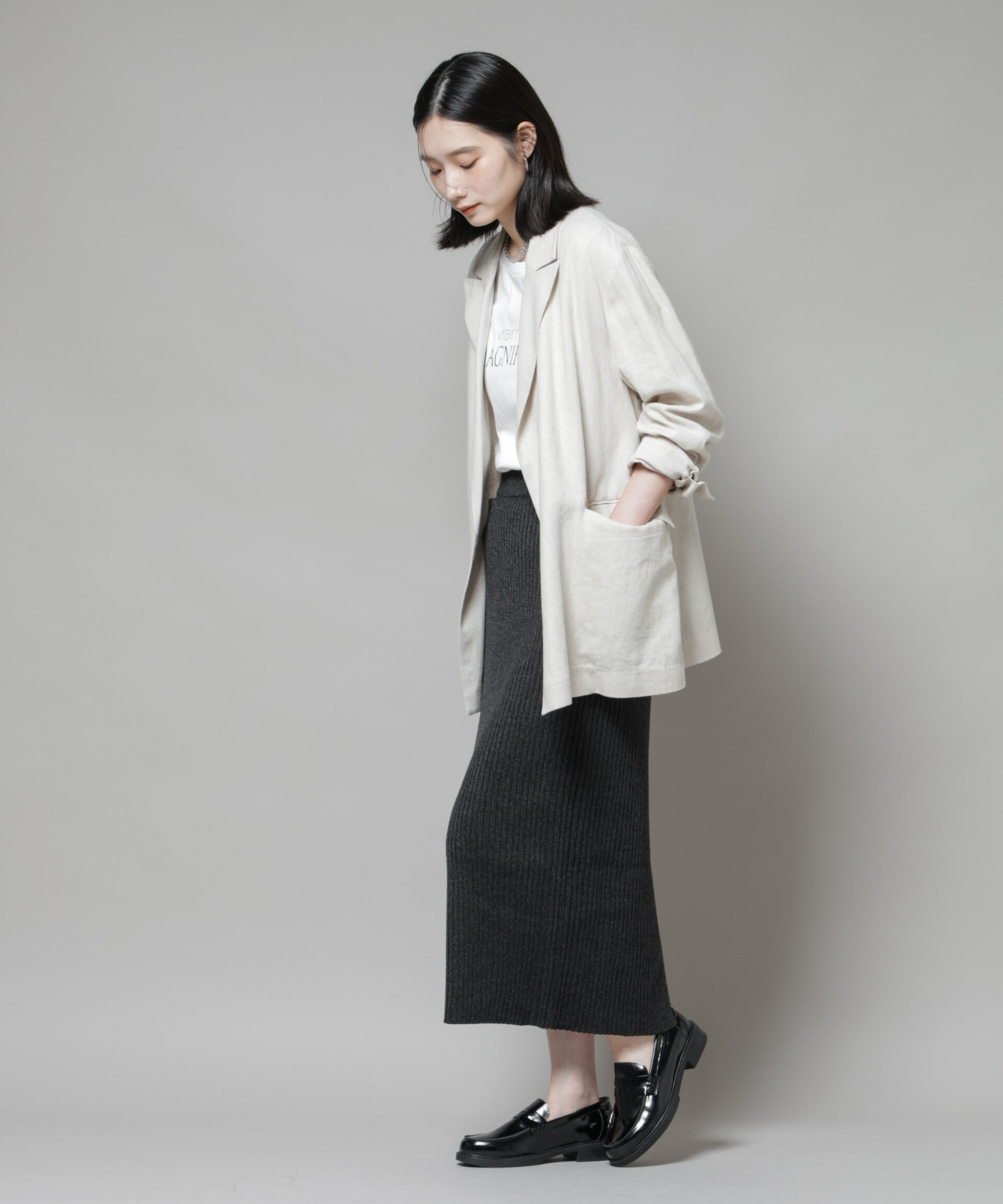  「メランジリブタイトスカート(セットアップ可)」|タイト|