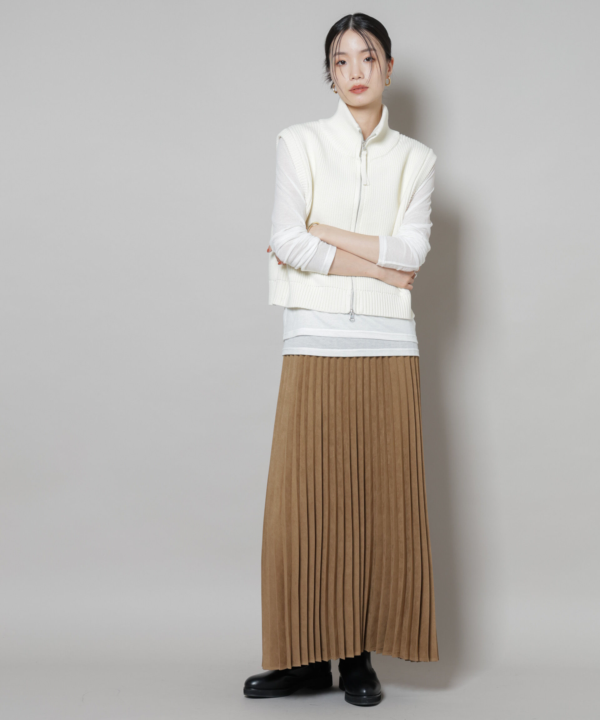 nano･universe「フェイクスエードプリーツスカート(セットアップ可)」|スカート|