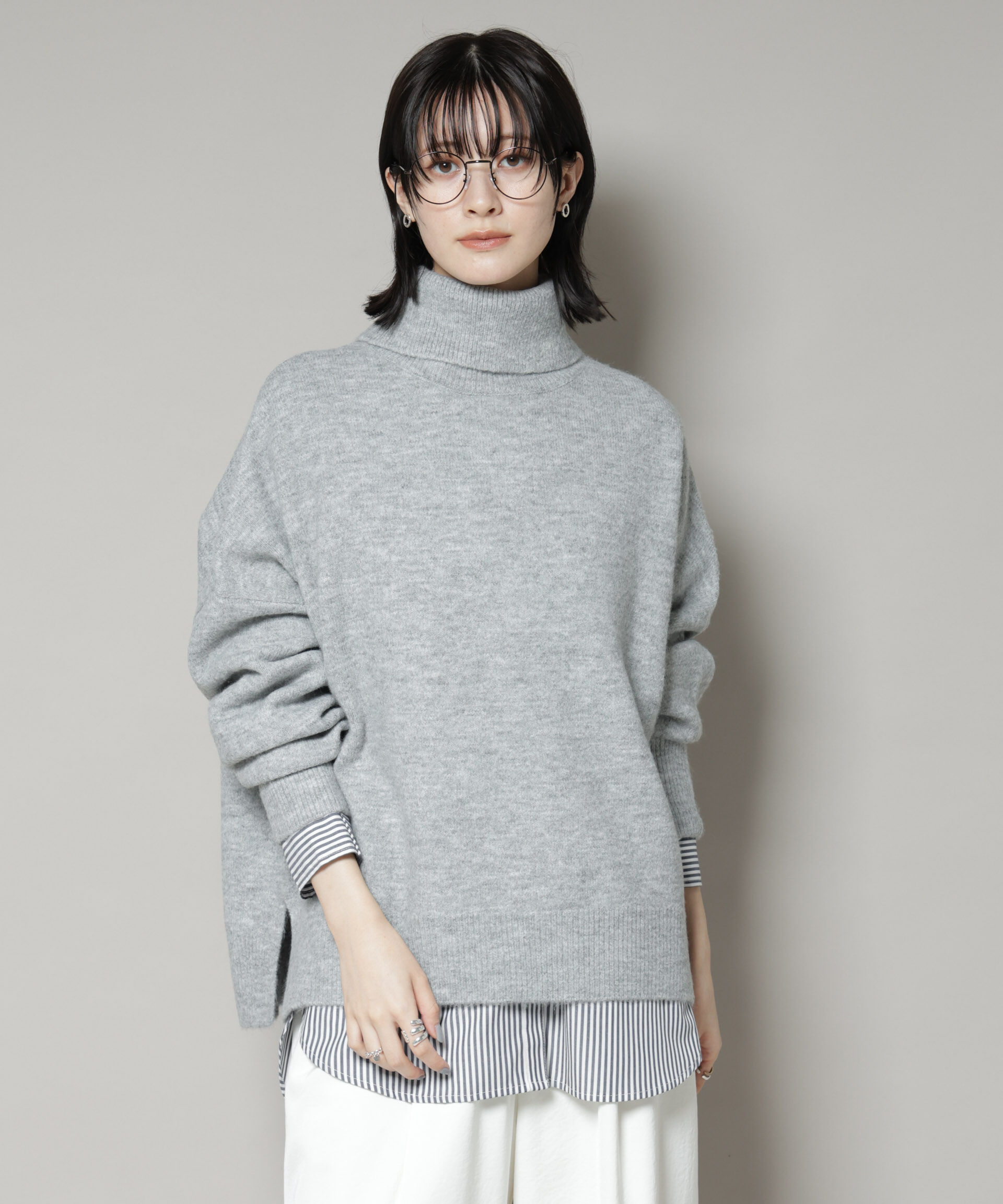 nano･universe「タートルワイドシルエット圧縮ニット」|ニット・セーター|