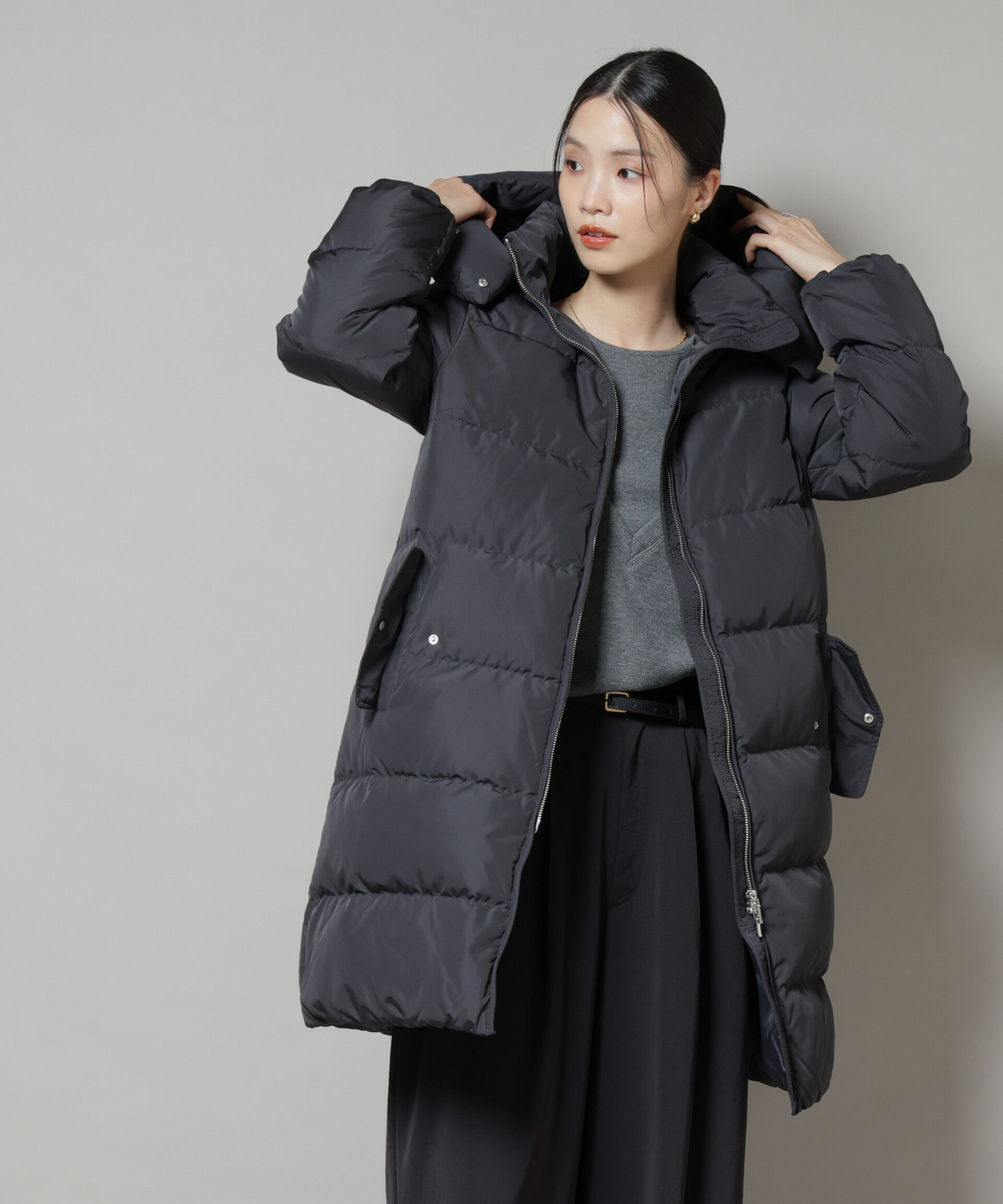 nano･universe「撥水加工 フードロングダウンコート」|ダウン|