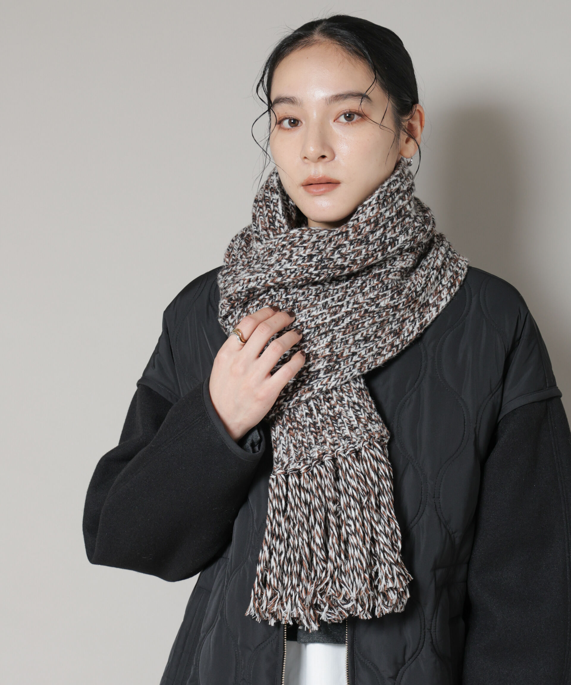 nano･universe「ミックスカラーニットストール」|マフラー|ブラウン