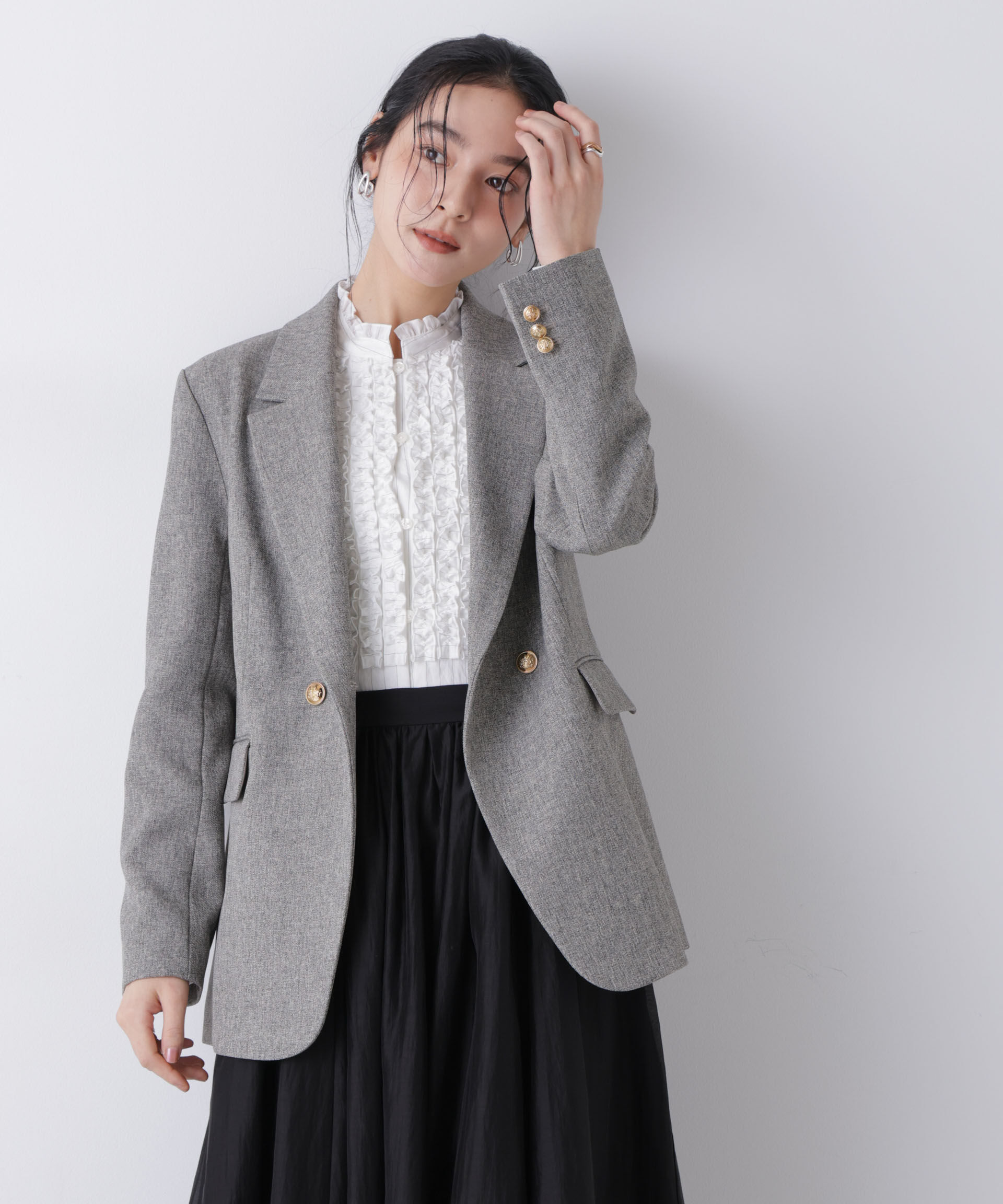 nano･universe「ツイーディーカルゼテーラードダブルジャケット」|テーラードジャケット|グレー