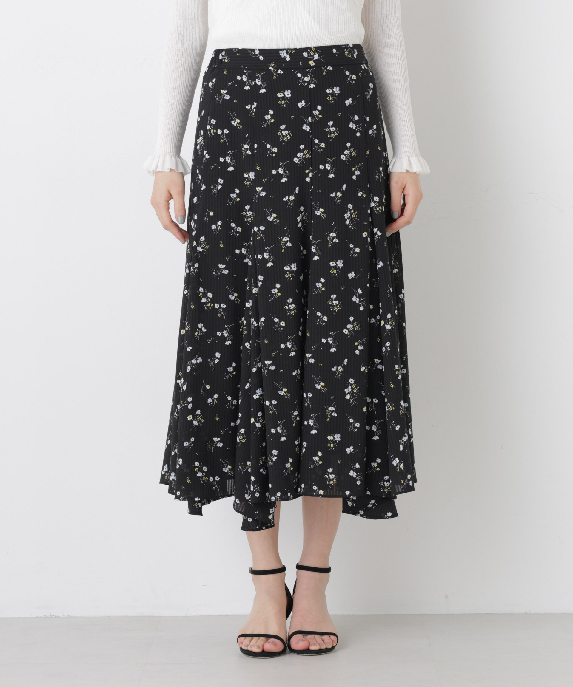 nano･universe「フラワープリントイレヘムタックフレアスカート(セットアップ可)」|スカート|