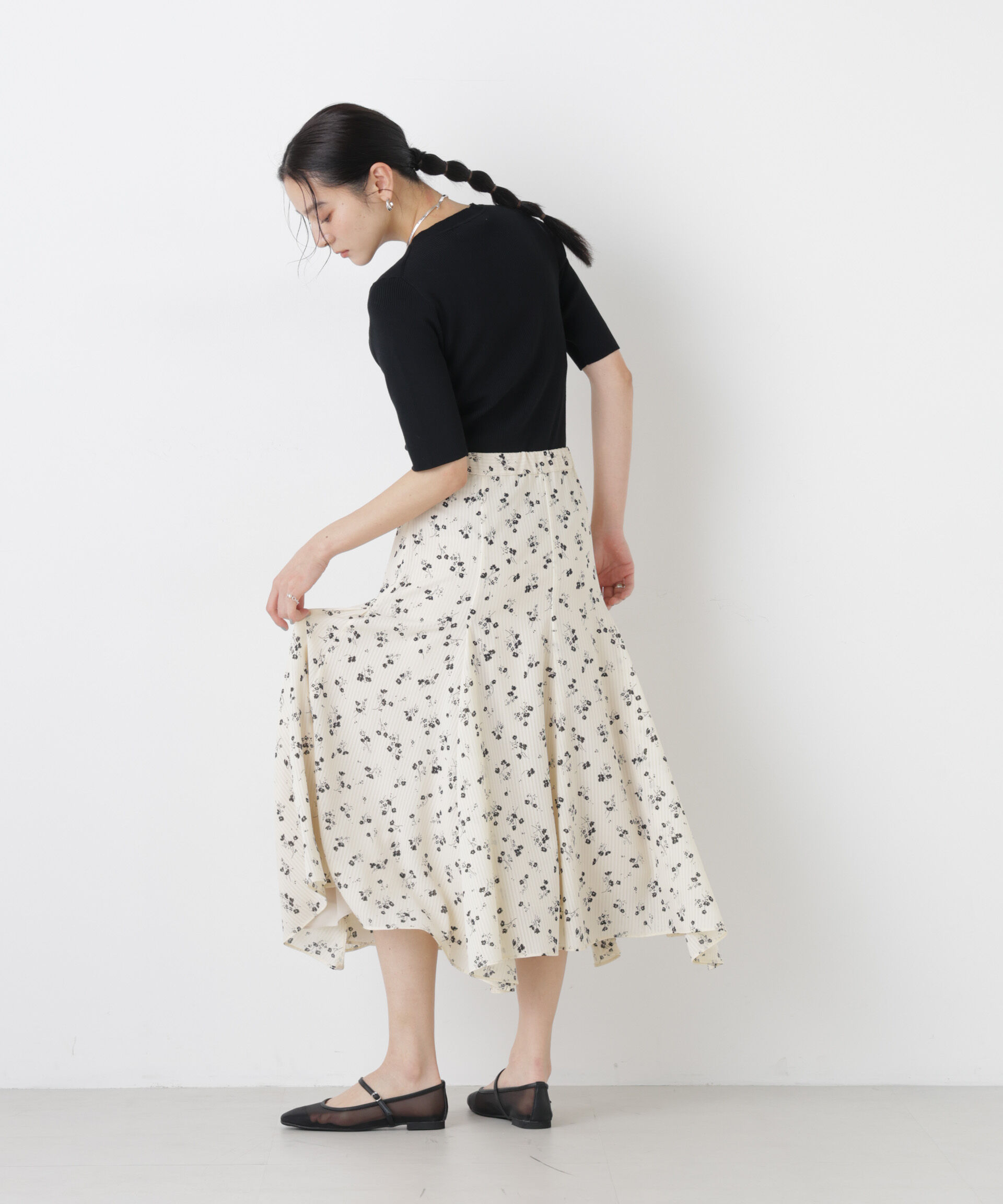 nano･universe「フラワープリントイレヘムタックフレアスカート(セットアップ可)」|スカート|