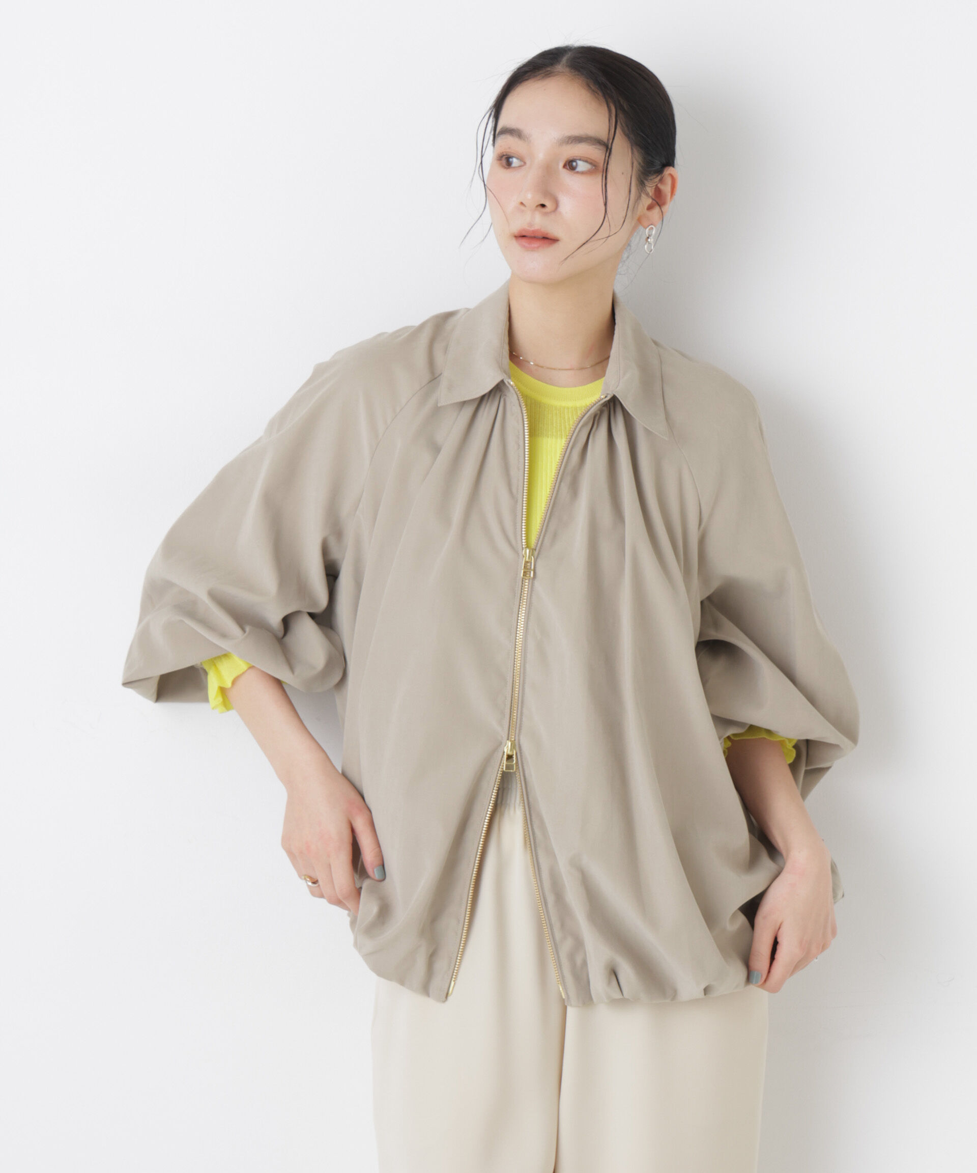 nano･universe「ライトスエードギャザーバルーンブルゾン」|ブルゾン・スタジャン|