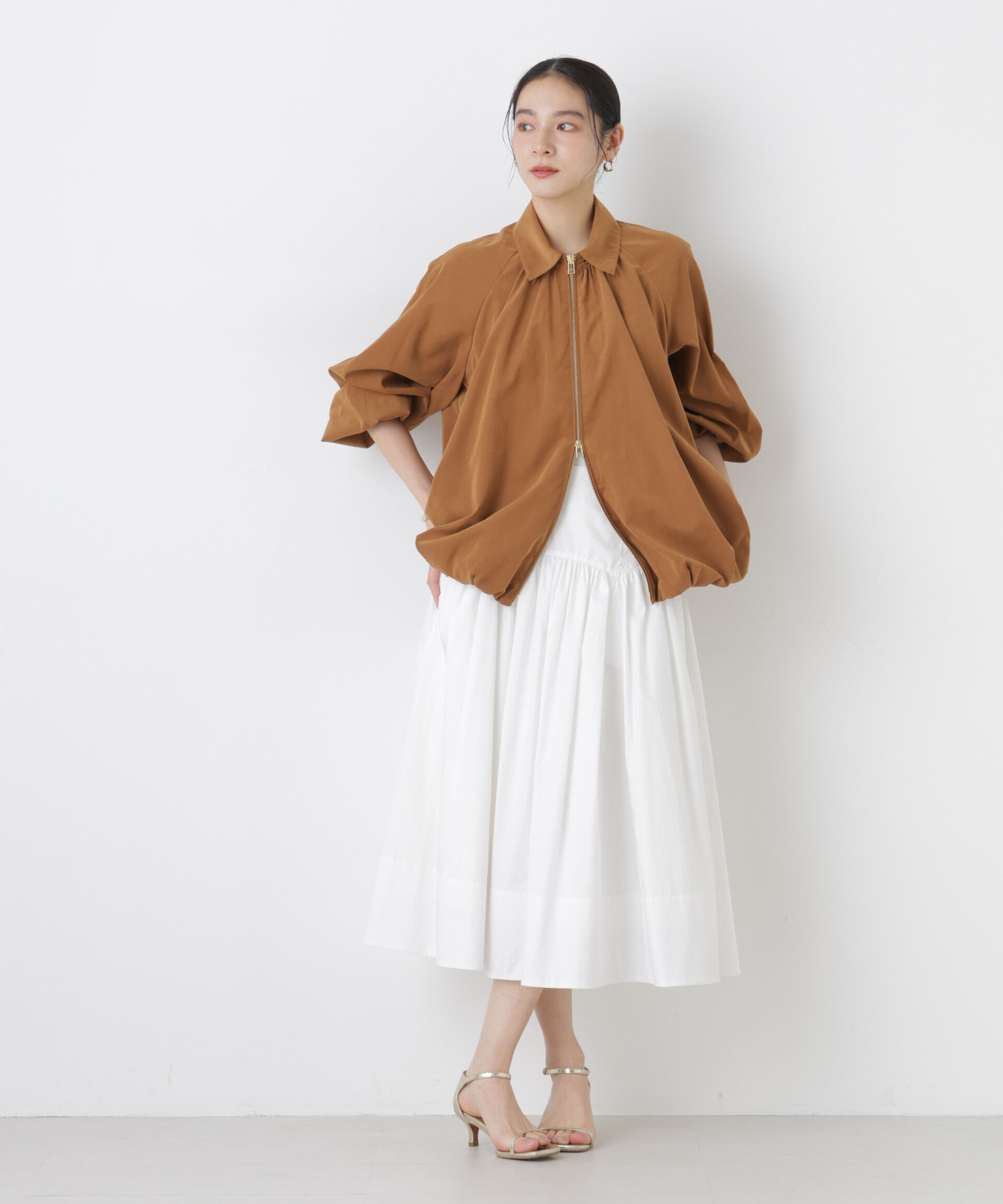 nano･universe「ライトスエードギャザーバルーンブルゾン」|ブルゾン・スタジャン|