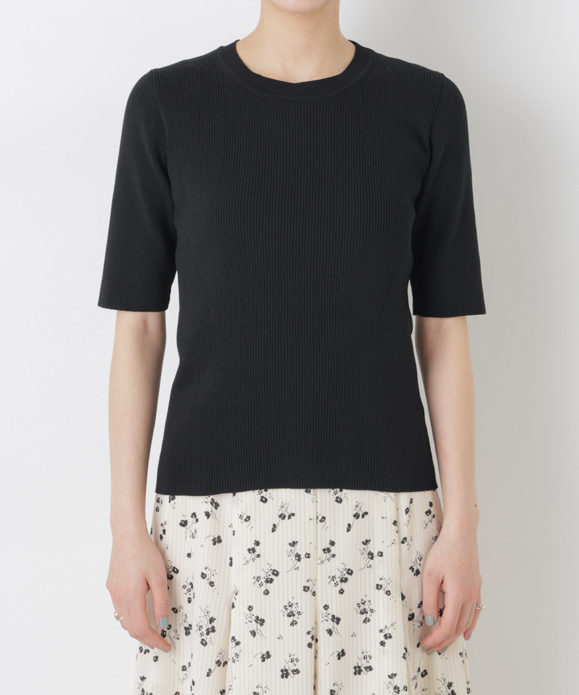 nano･universe「ウォッシャブルハイツイスト五分袖リブニット」|ニット・セーター|