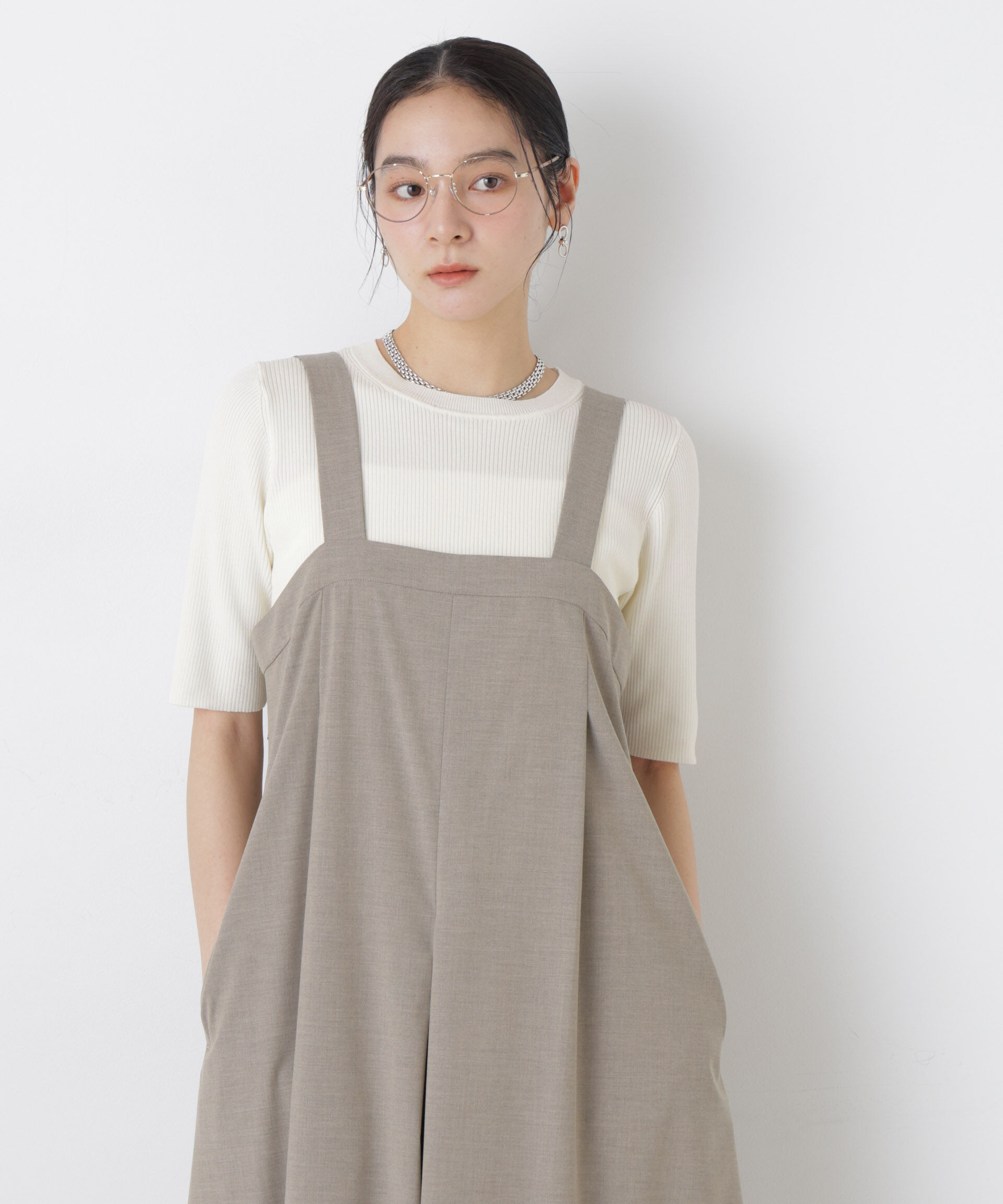 nano･universe「ウォッシャブルハイツイスト五分袖リブニット」|ニット・セーター|ホワイト