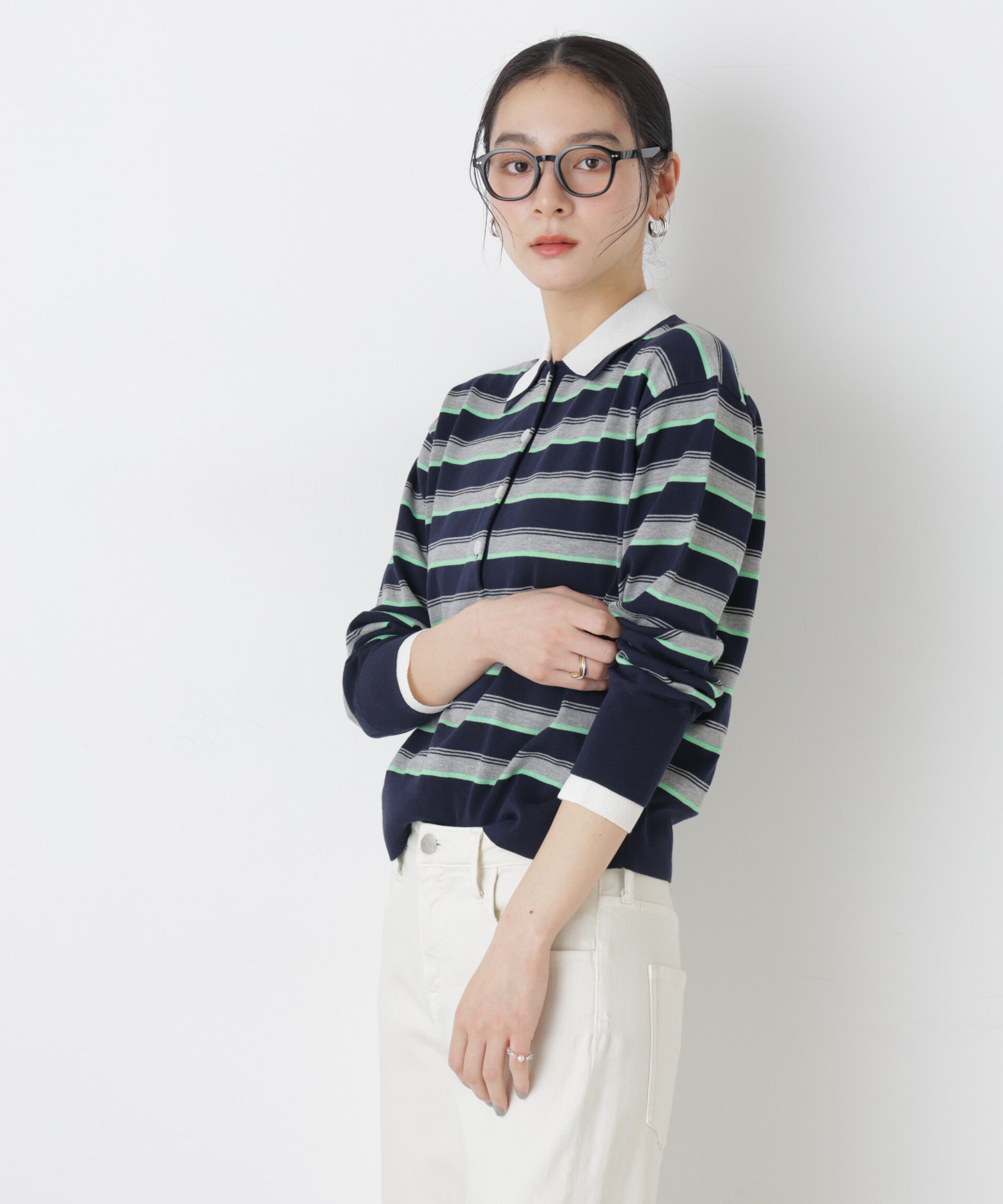 nano･universe「レイヤードライクボーダーポロニット」|ニット・セーター|