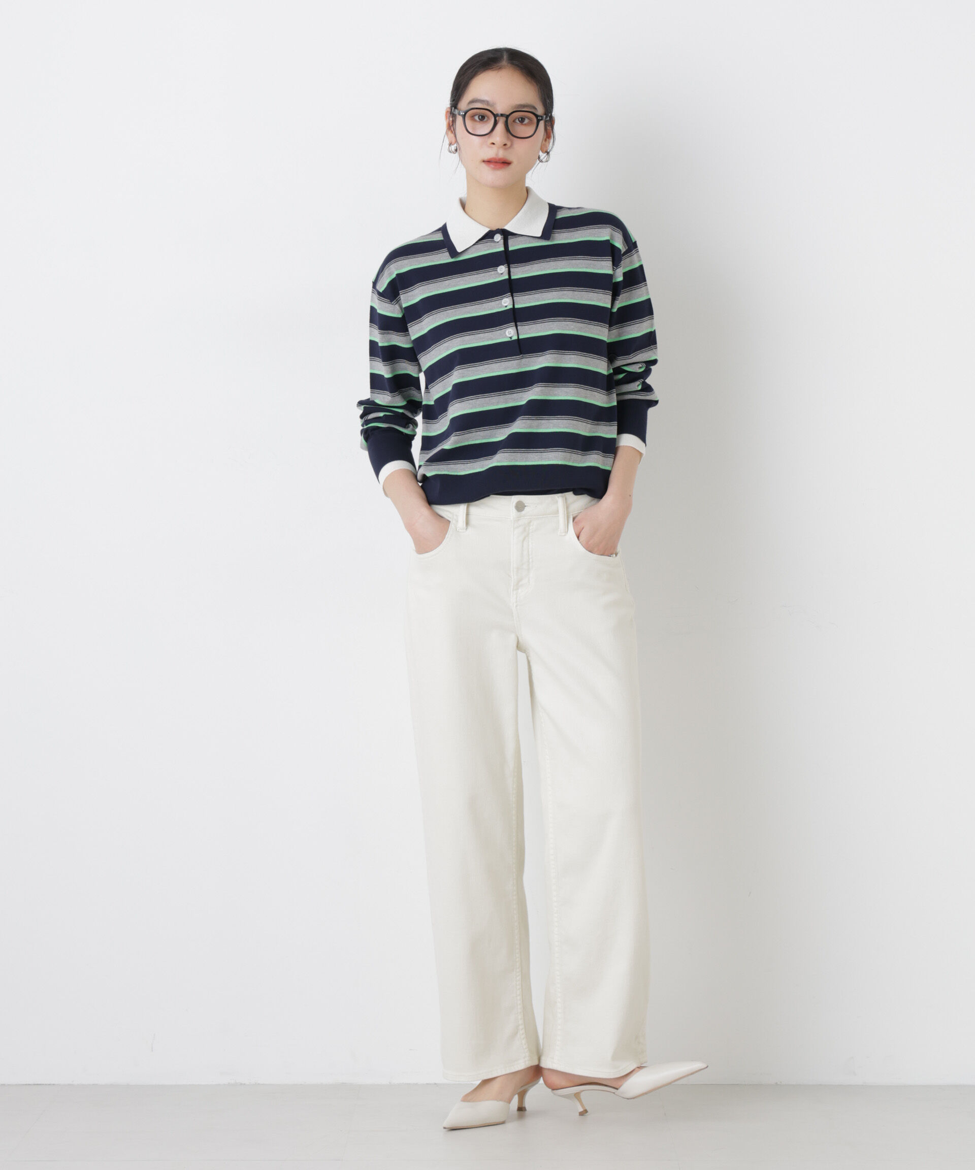 nano･universe「レイヤードライクボーダーポロニット」|ニット・セーター|