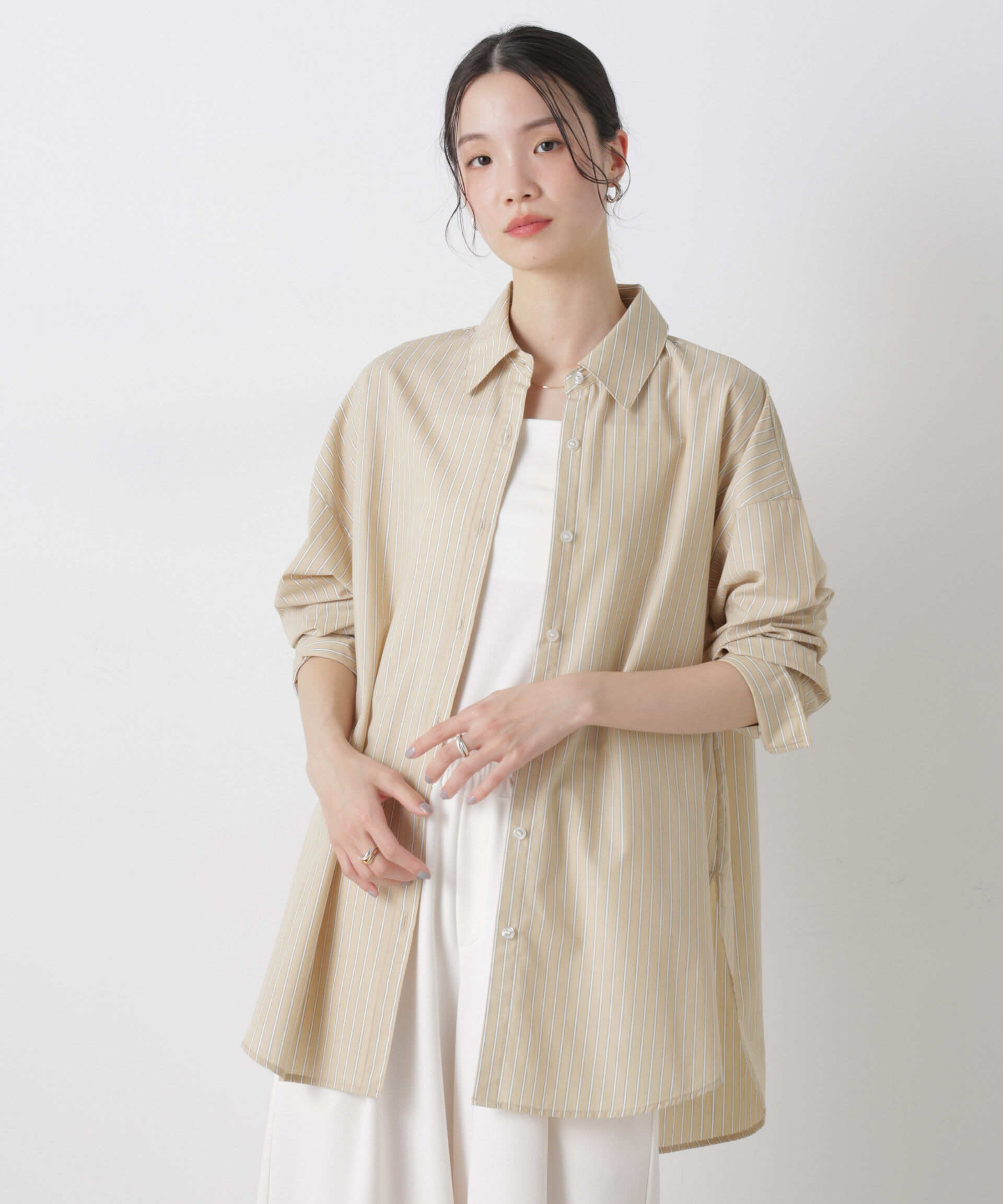 nano･universe「ブロードワイドシルエットストライプシャツ」|シャツ・ブラウス|ベージュ