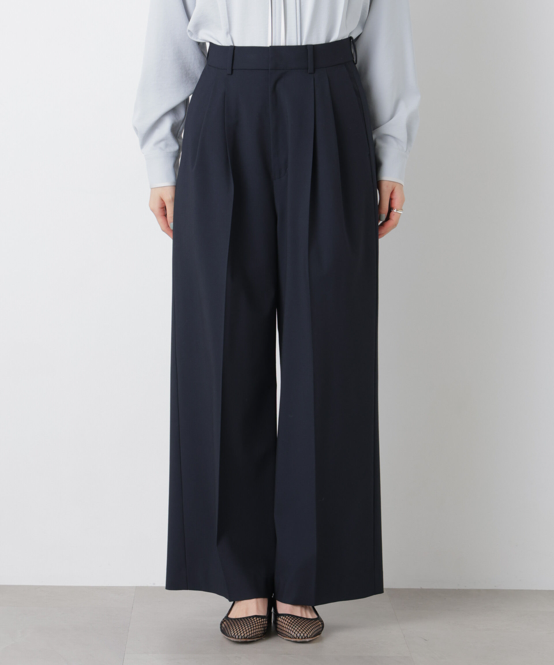 nano･universe「トロストレッチ2タックワイドパンツ(セットアップ可)」|チノ|