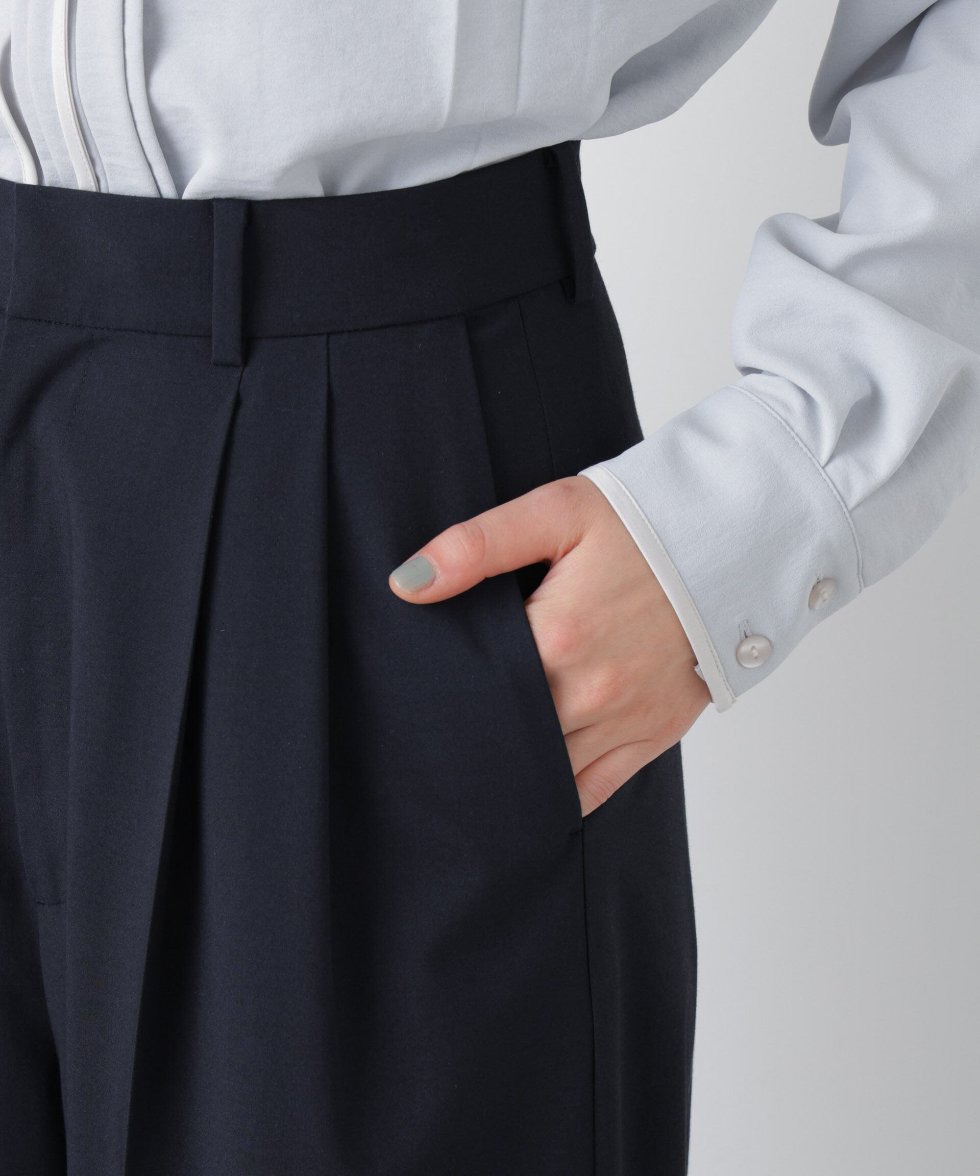 nano･universe「トロストレッチ2タックワイドパンツ(セットアップ可)」|チノ|