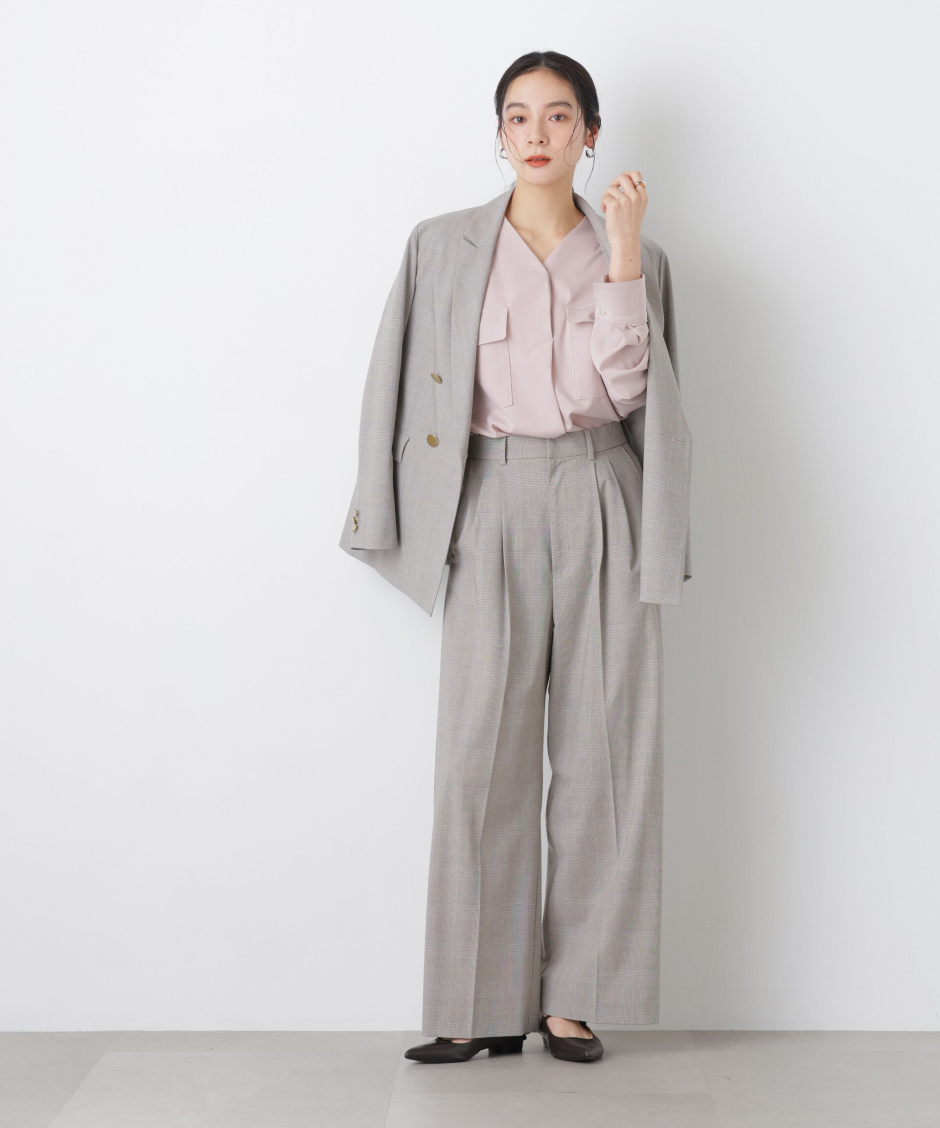 nano･universe「トロストレッチ2タックワイドパンツ(セットアップ可)」|チノ|