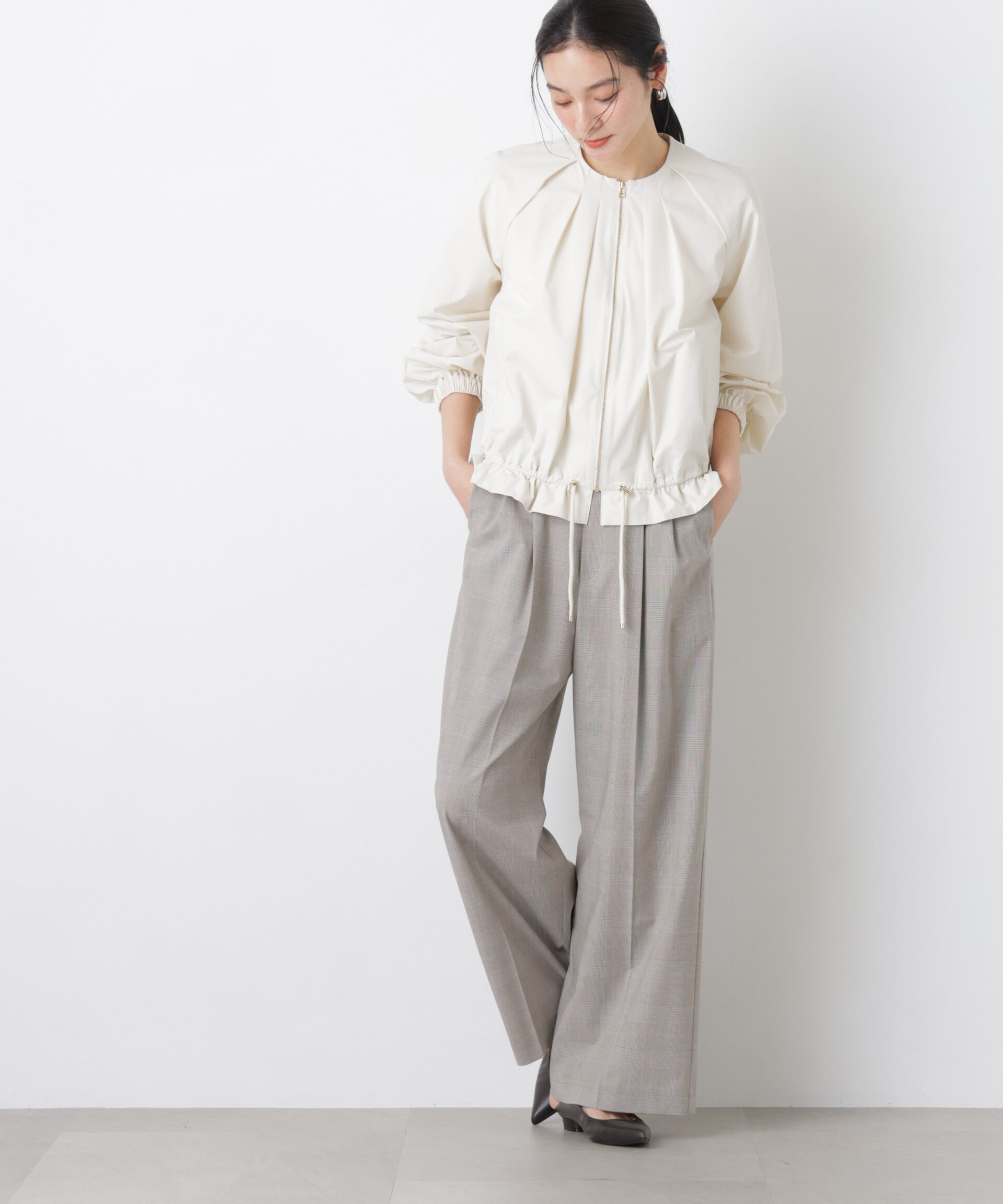 nano･universe「トロストレッチ2タックワイドパンツ(セットアップ可)」|チノ|