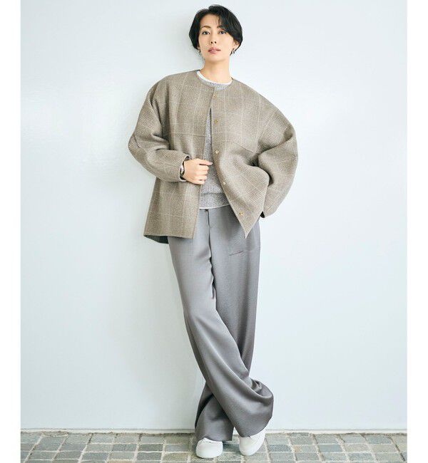 自由区「【カタログ掲載】ウールリバーチェック柄ノーカラー コート」|ノーカラーコート|