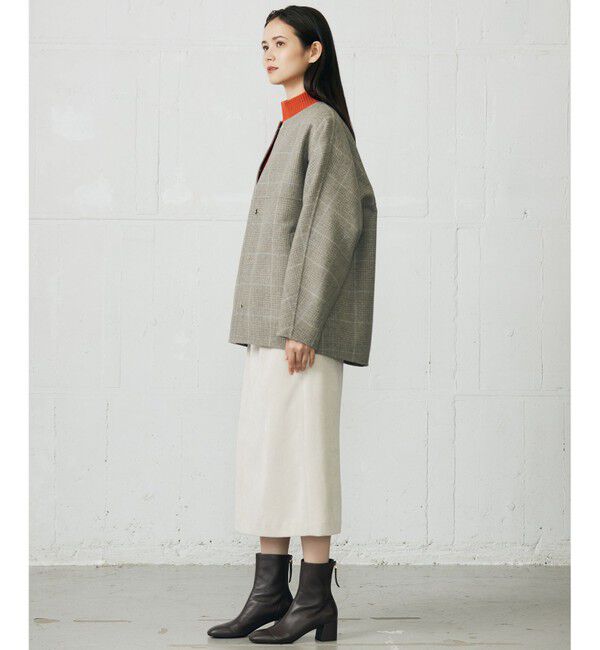 自由区「【カタログ掲載】ウールリバーチェック柄ノーカラー コート」|ノーカラーコート|