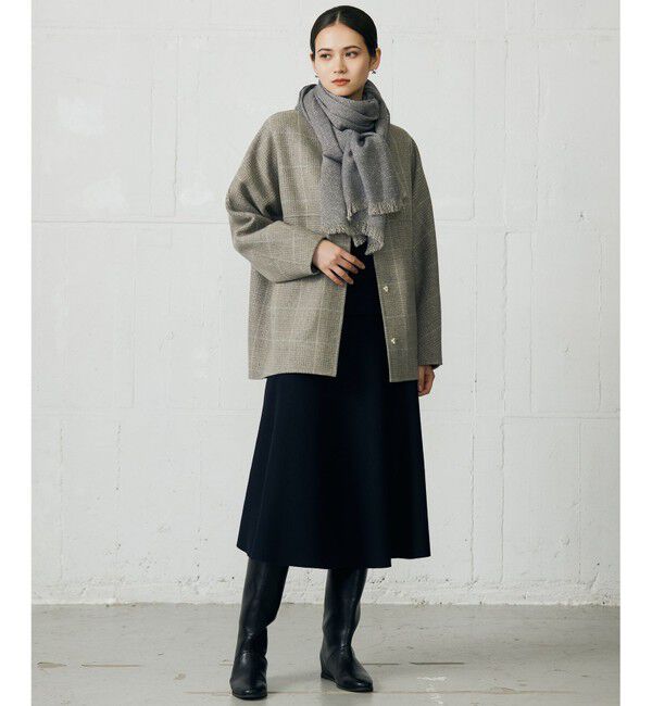 自由区「【カタログ掲載】ウールリバーチェック柄ノーカラー コート」|ノーカラーコート|