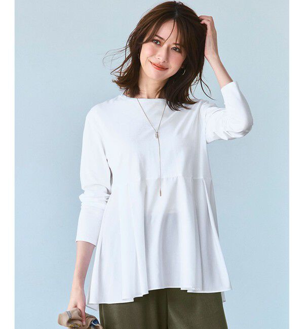 23区「【ご好評につき新色追加】ナチュラルコットンベアコンビ ペプラム カットソー」|Tシャツ・カットソー|ホワイト系