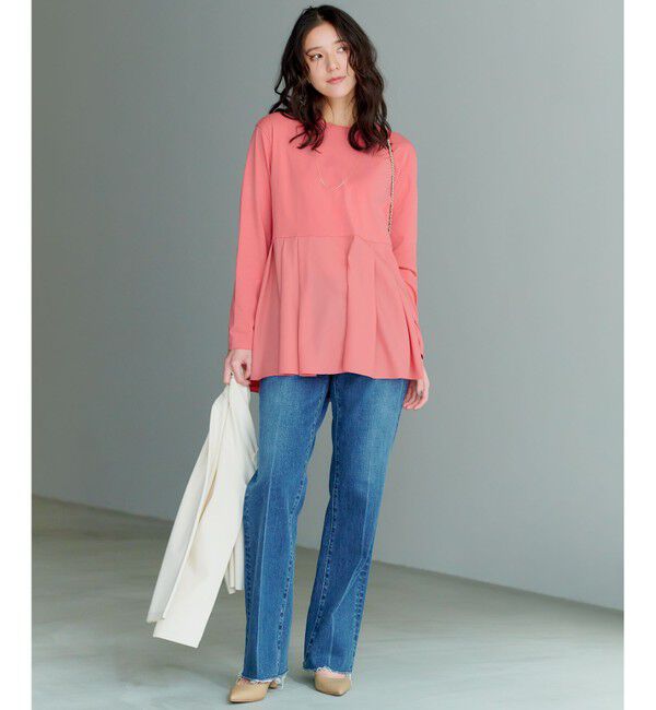 23区「【ご好評につき新色追加】ナチュラルコットンベアコンビ ペプラム カットソー」|Tシャツ・カットソー|