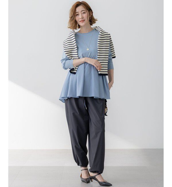 23区「【ご好評につき新色追加】ナチュラルコットンベアコンビ ペプラム カットソー」|Tシャツ・カットソー|