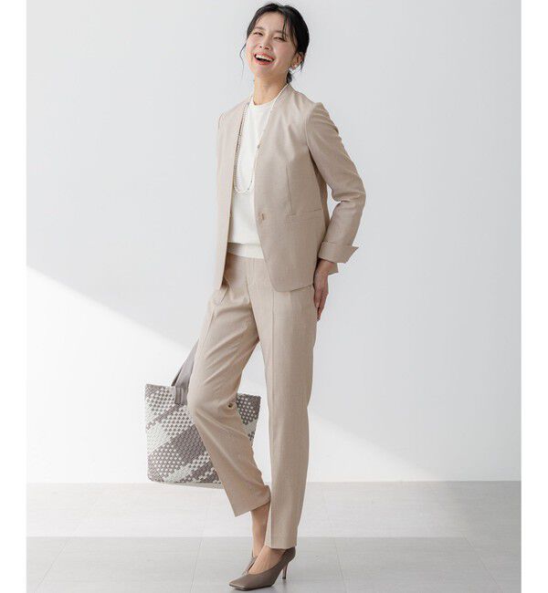 23区「【セットアップ対応/防シワ性/洗える】アイアスマットストレッチ ノーカラー ジャケット」|ノーカラージャケット|