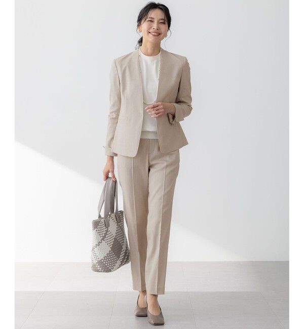 23区「【セットアップ対応/防シワ性/洗える】アイアスマットストレッチ ノーカラー ジャケット」|ノーカラージャケット|