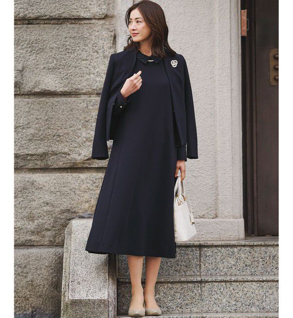 23区「【セットアップ対応/洗える】トリアセダブルジョーゼット 襟付き ワンピース」|ワンピース|ネイビー系